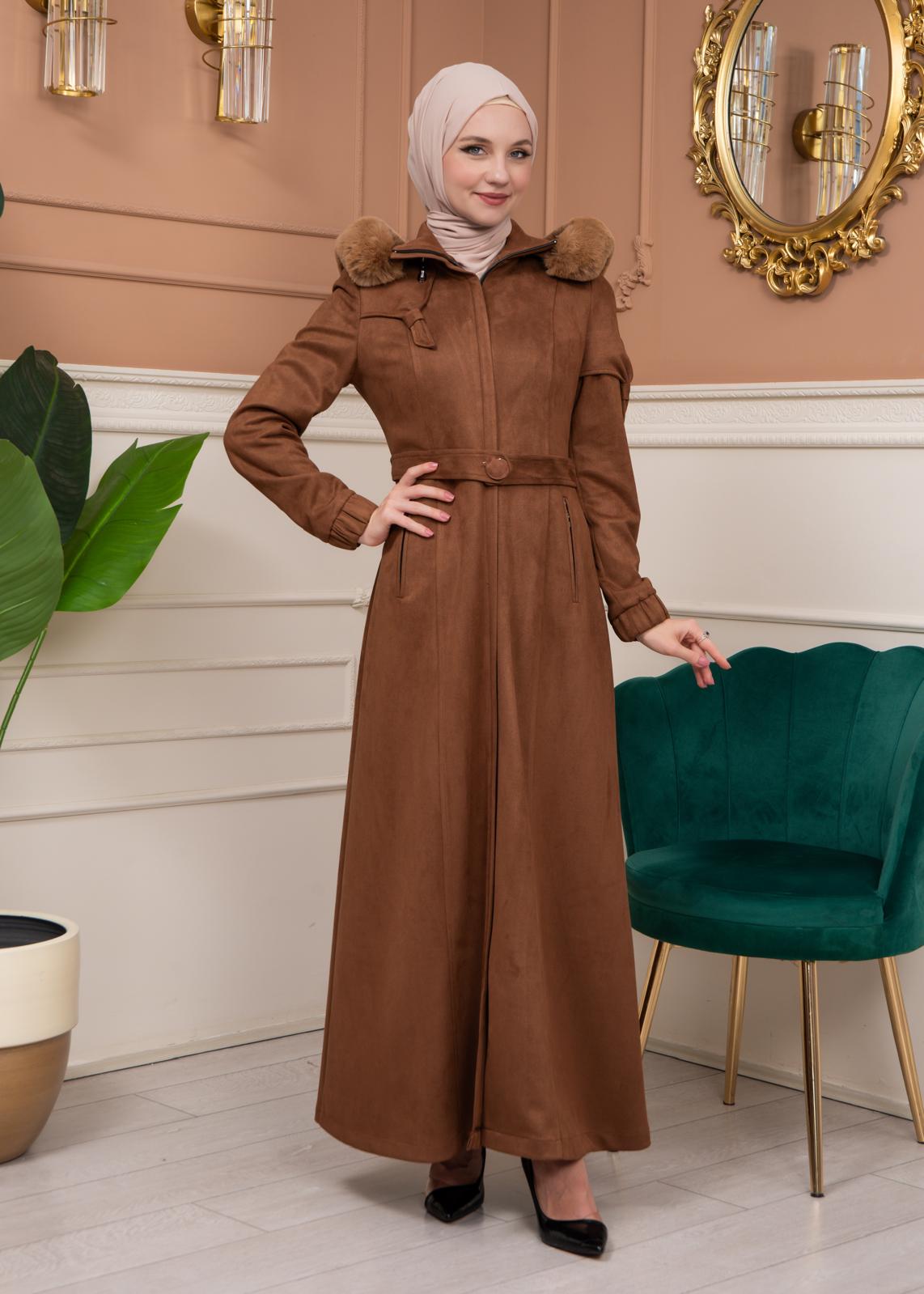 Shaomah Winter Coat with Fur Hood - Code 1361 - brown