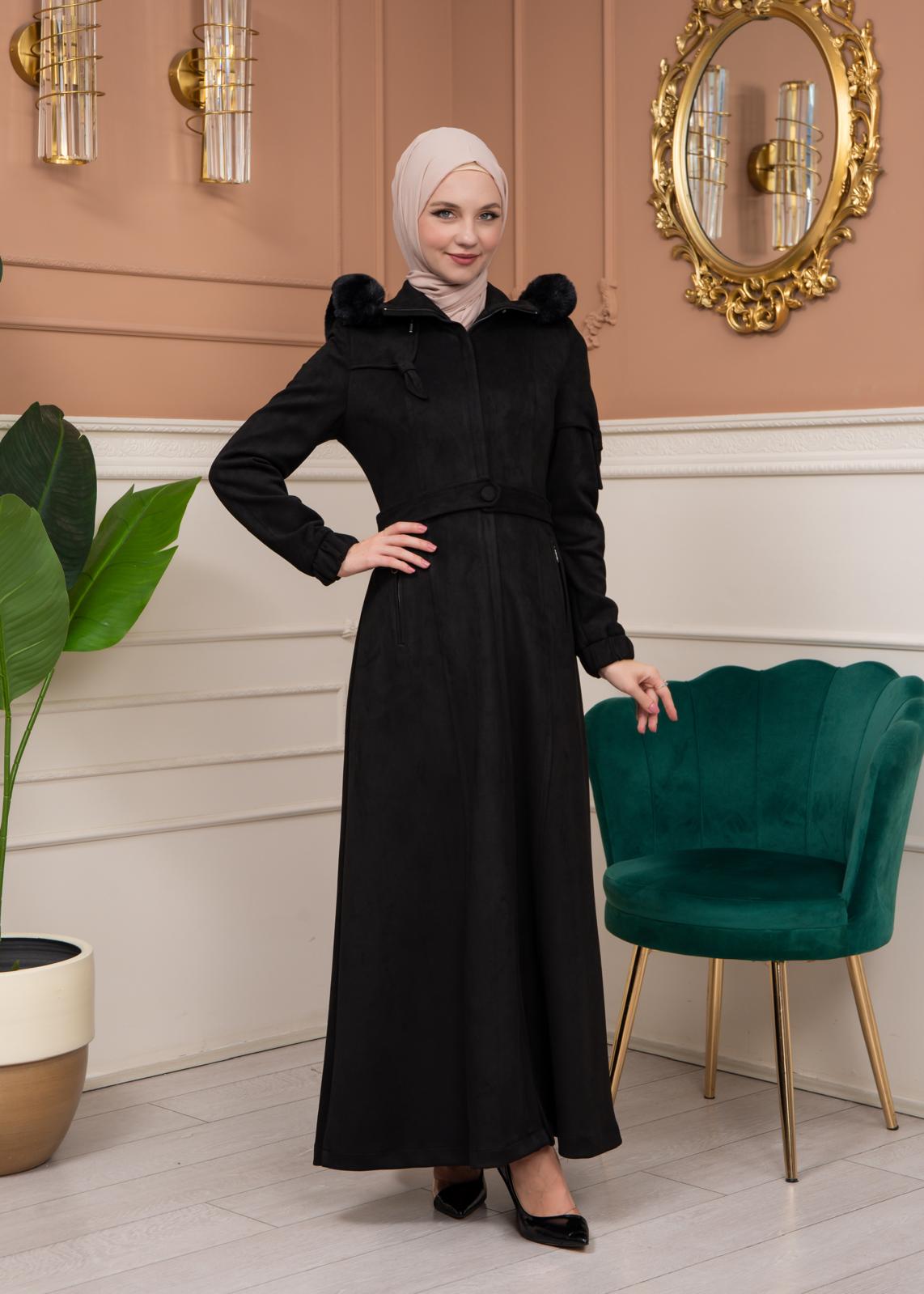 Shaomah Winter Coat with Fur Hood - Code 1361 - black