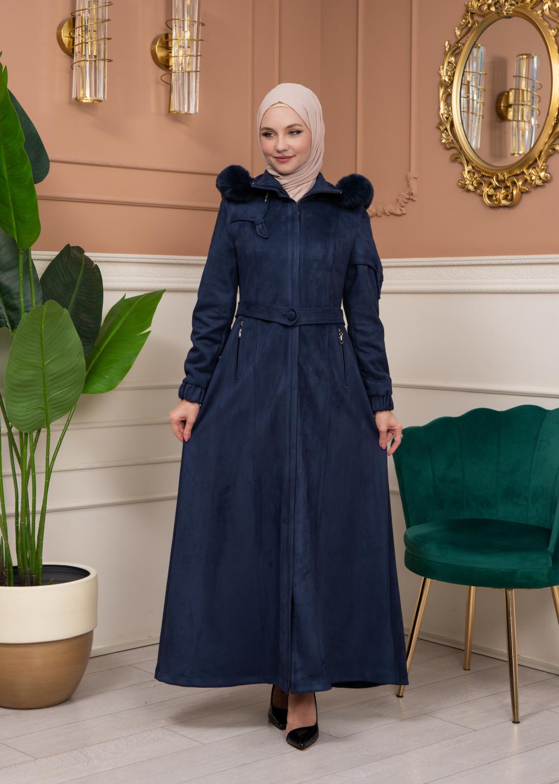 Shaomah Winter Coat with Fur Hood - Code 1361 - deep blue