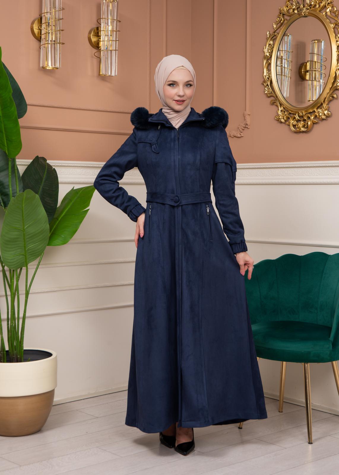 Shaomah Winter Coat with Fur Hood - Code 1361 - deep blue