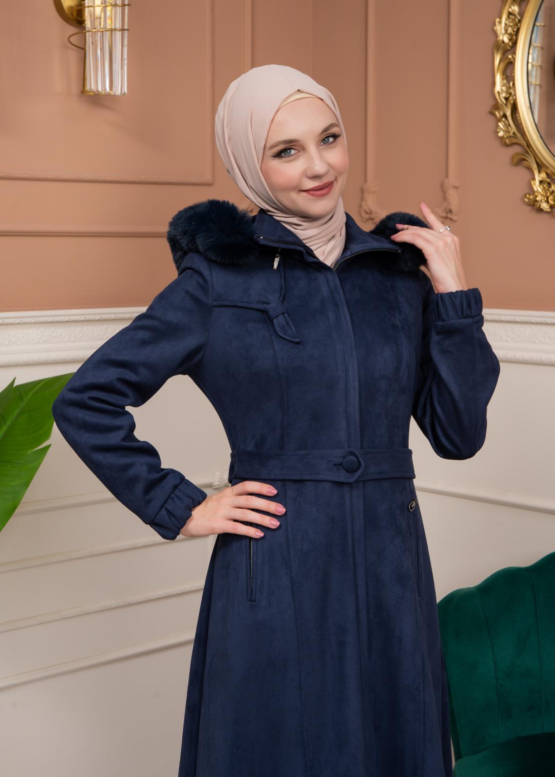 Shaomah Winter Coat with Fur Hood - Code 1361 - deep blue