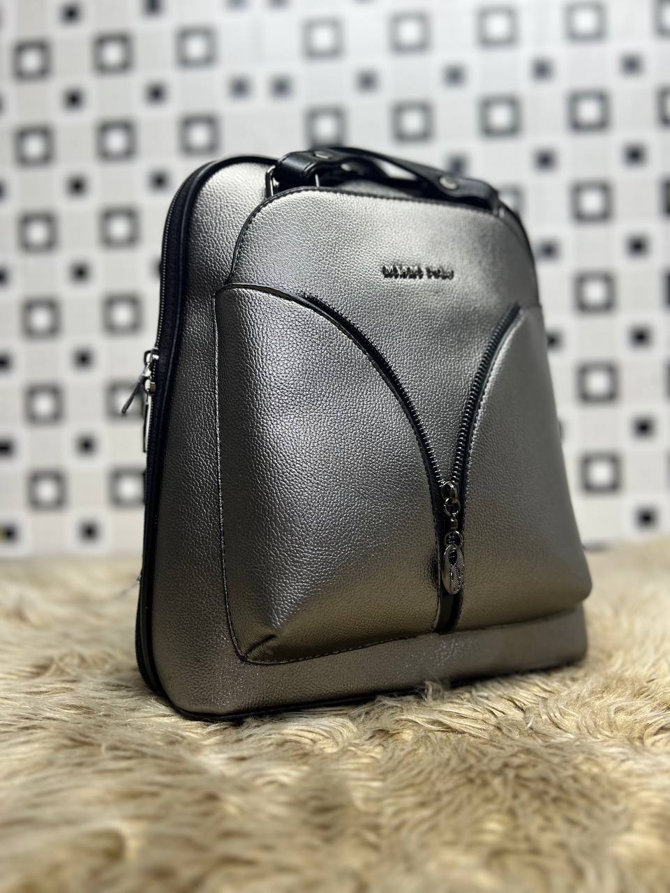 Elegant Leather Backpack - 969 - dark Anthracite