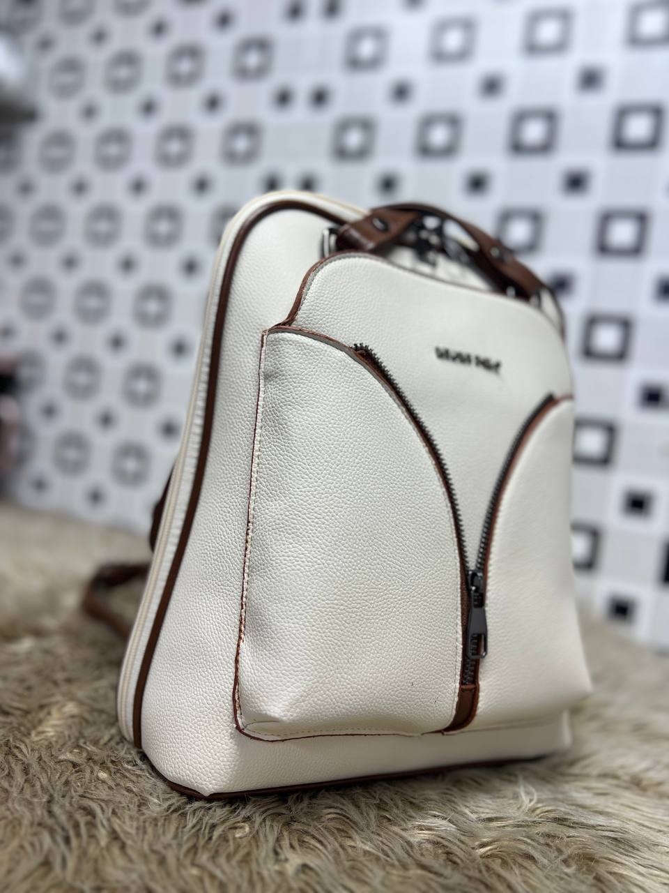 Elegant Leather Backpack - 969 - white