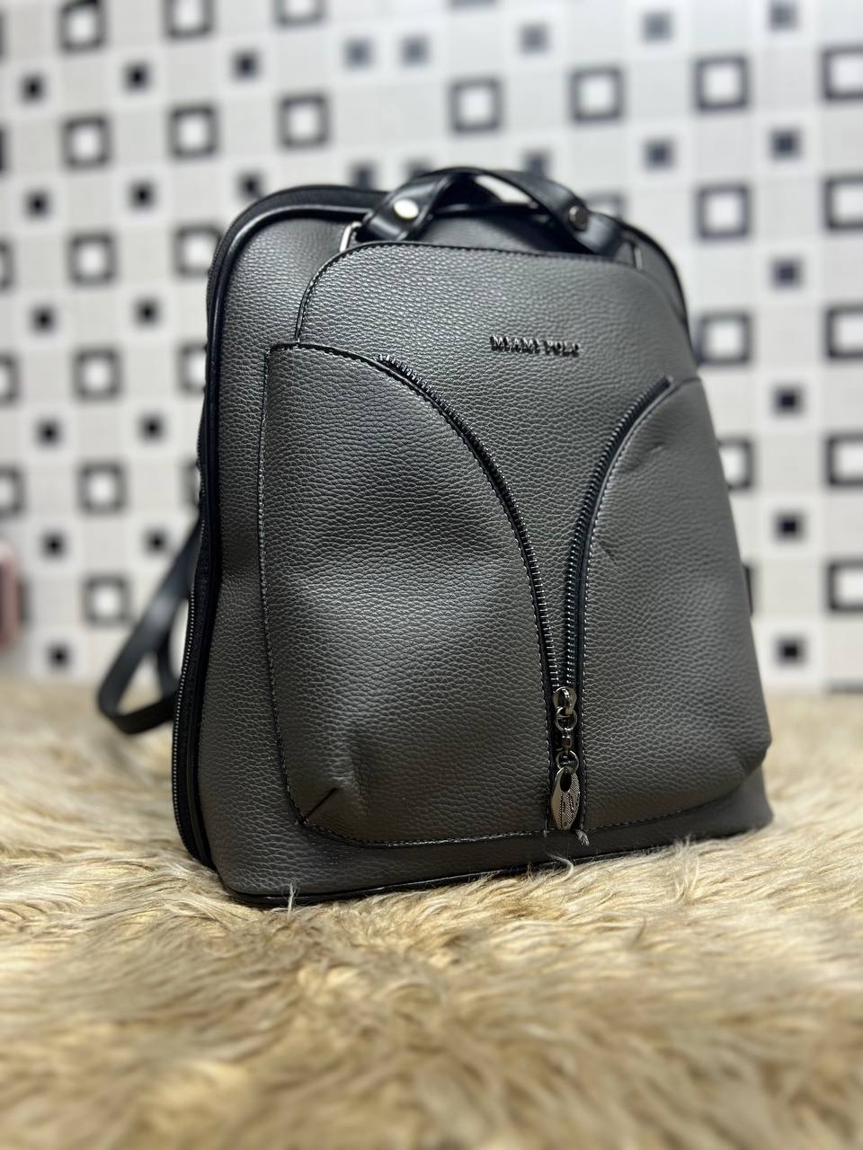 Elegant Leather Backpack - 969 - gray