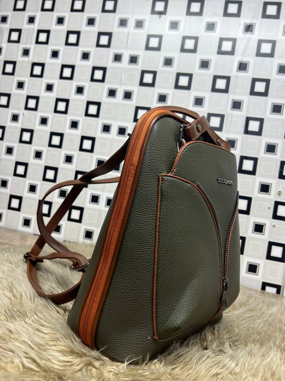 Elegant Leather Backpack - 969 - khaki