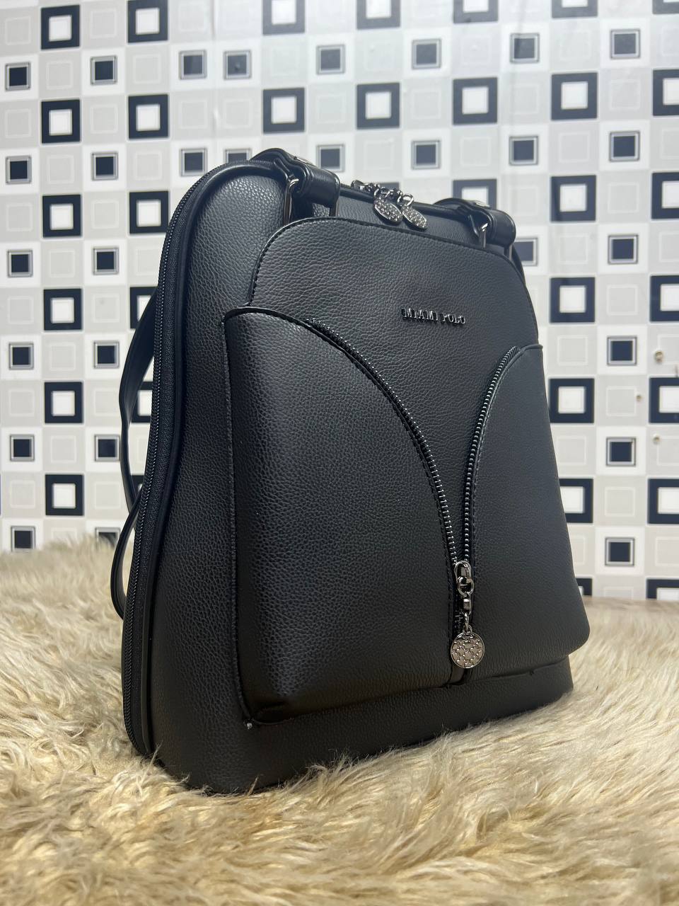 Elegant Leather Backpack 969 black