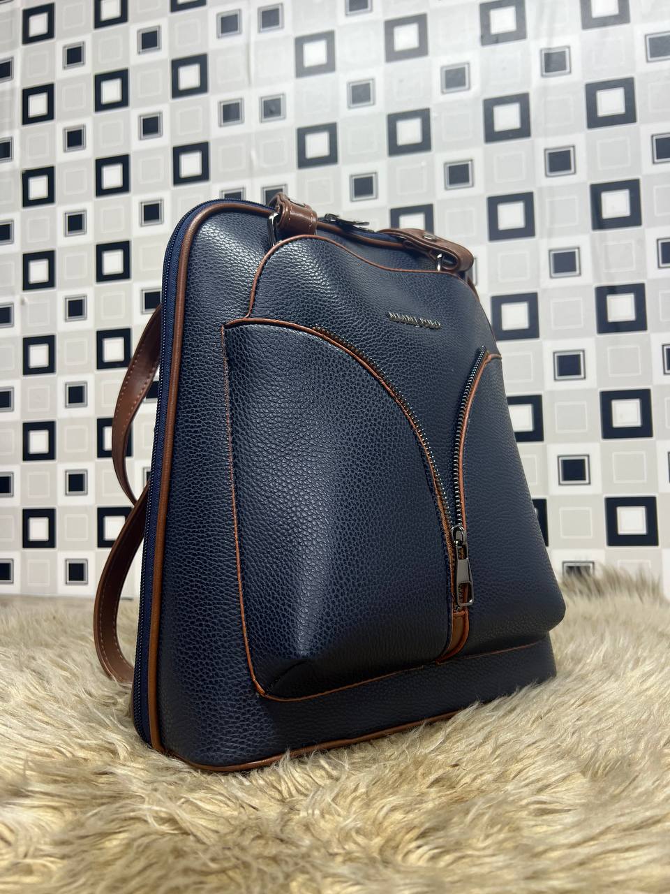 Elegant Leather Backpack - 969 - deep blue