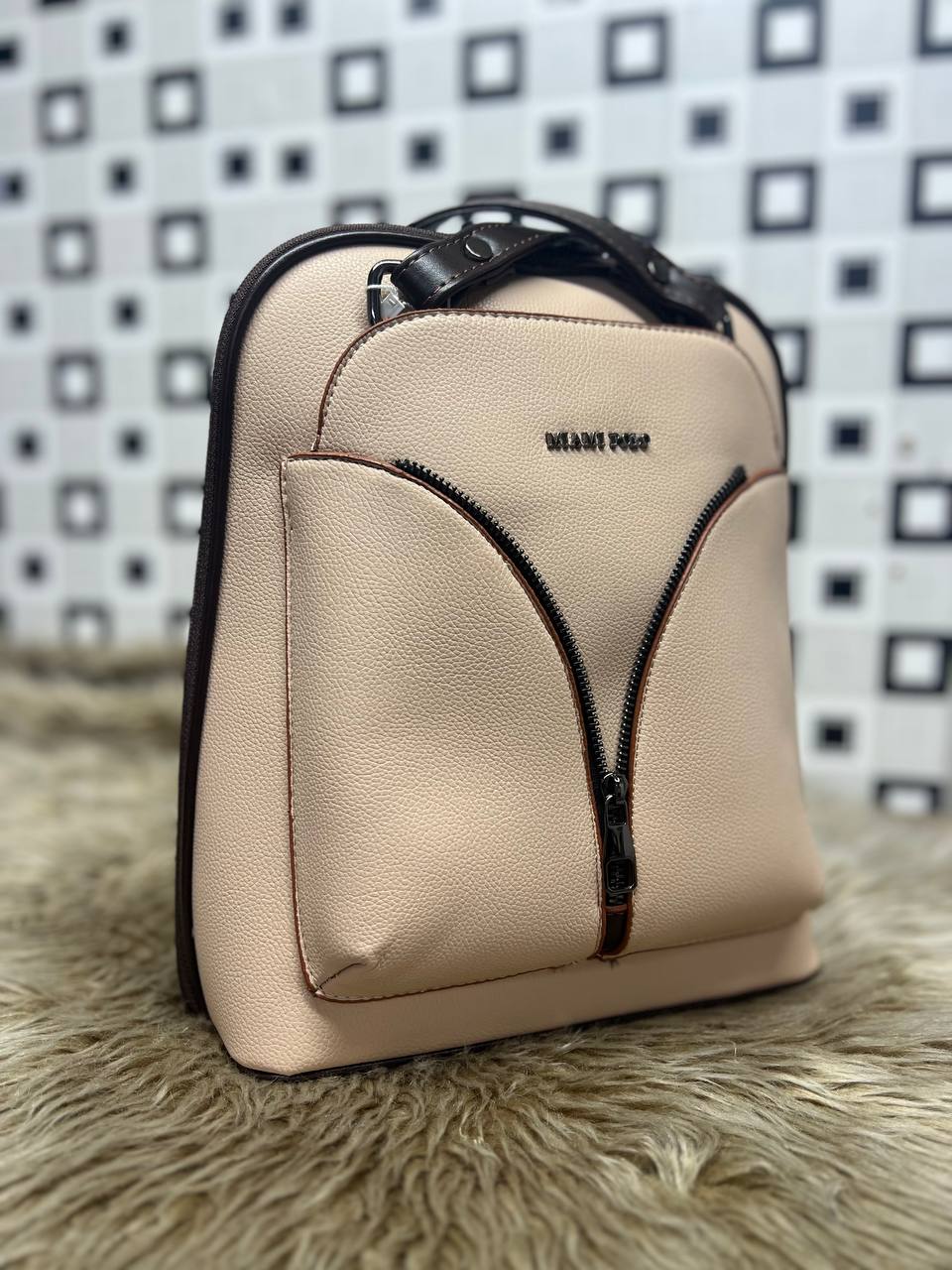 Elegant Leather Backpack - 969 - powder pink/ dusty pink