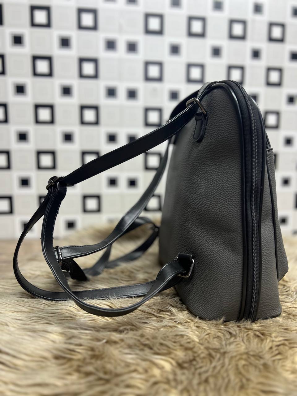 Elegant Leather Backpack - 969 - gray