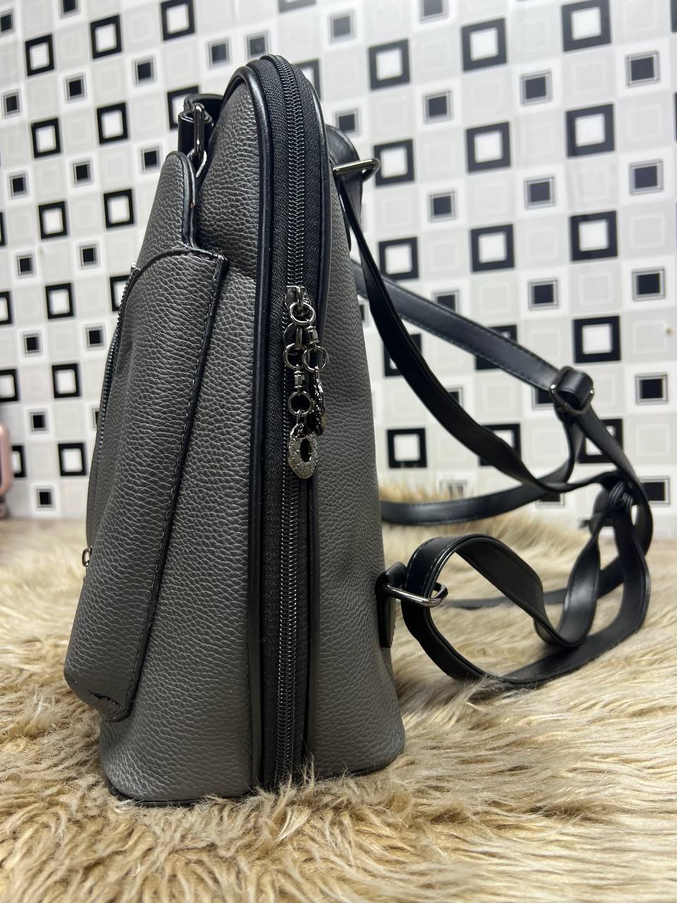 Elegant Leather Backpack - 969 - gray