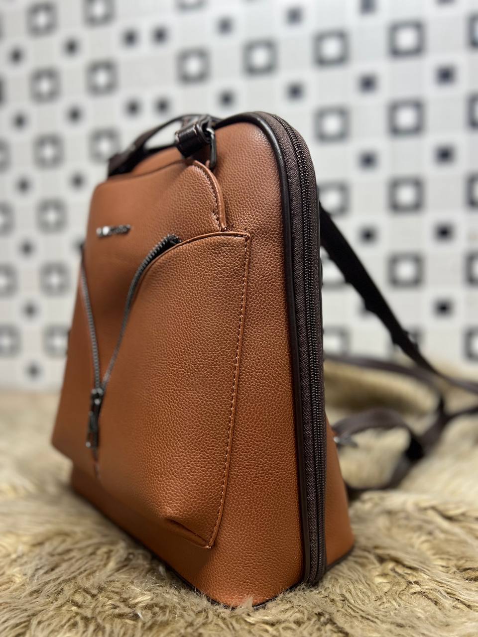 Elegant Leather Backpack - 969 - tan