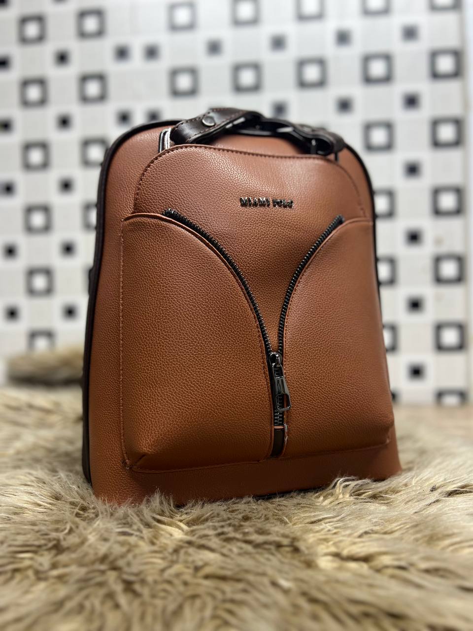 Elegant Leather Backpack - 969 - tan