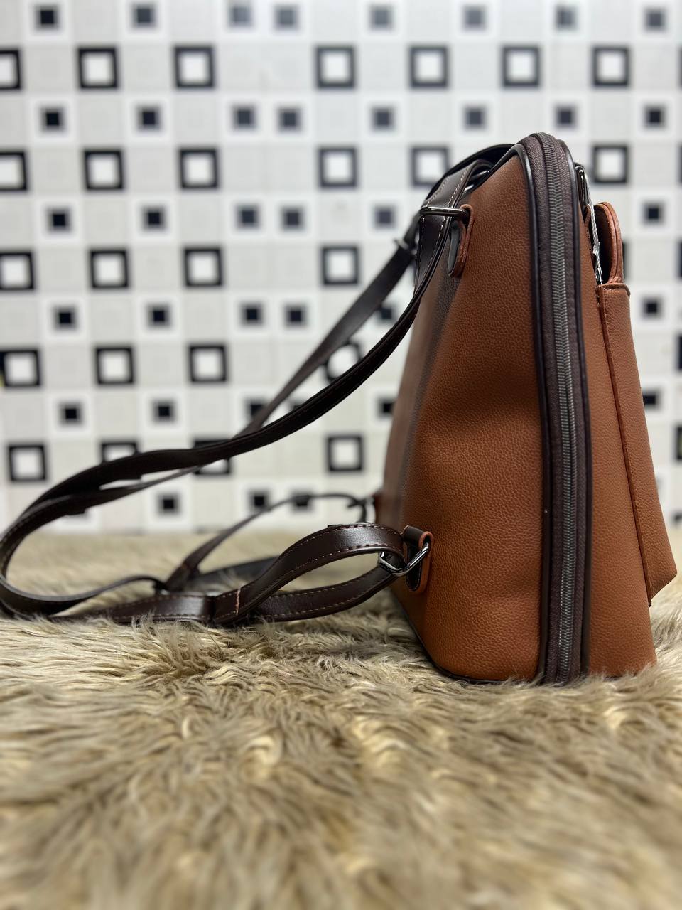 Elegant Leather Backpack - 969 - tan