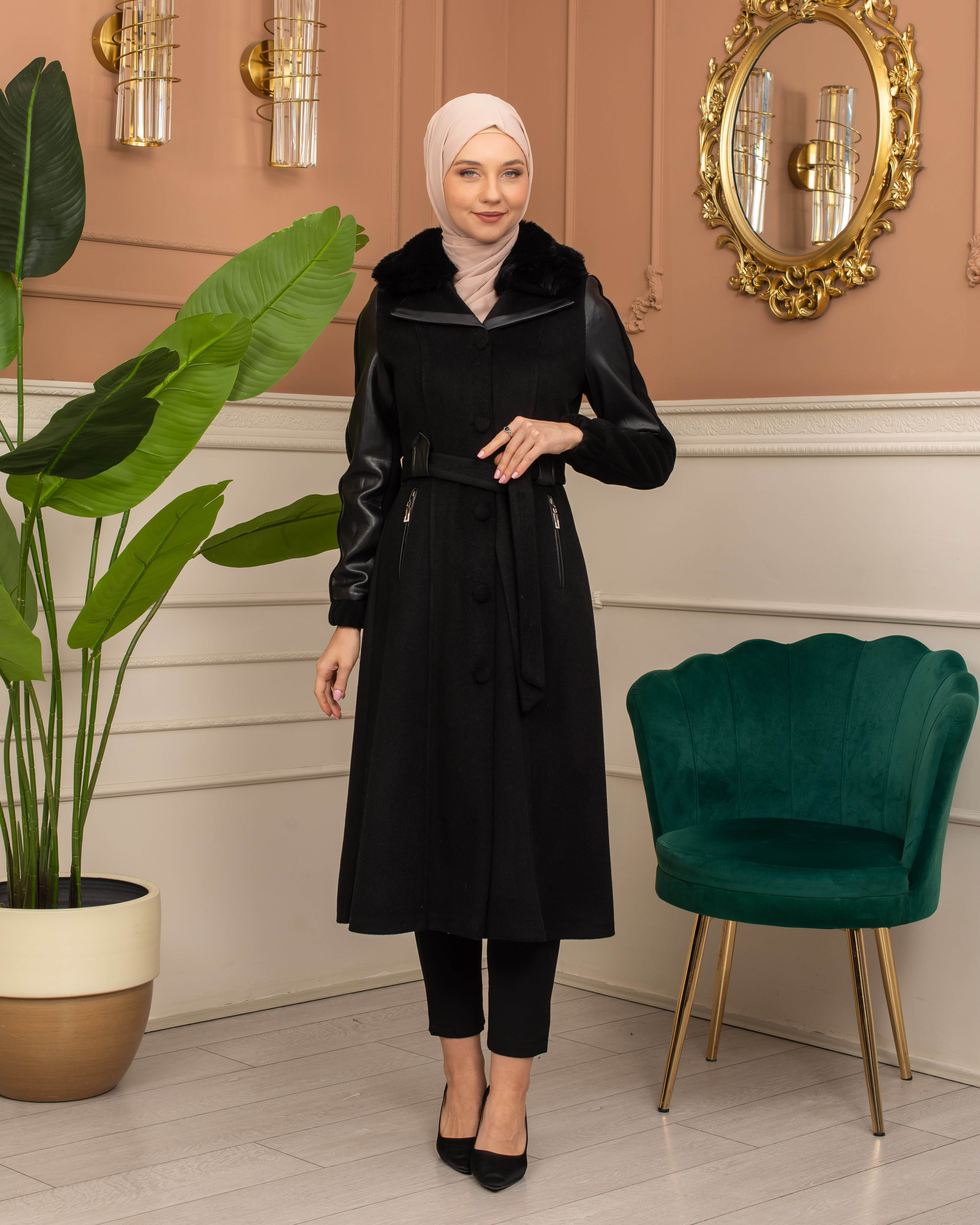 Trench Coat Wool Mohair Code 1364 - black