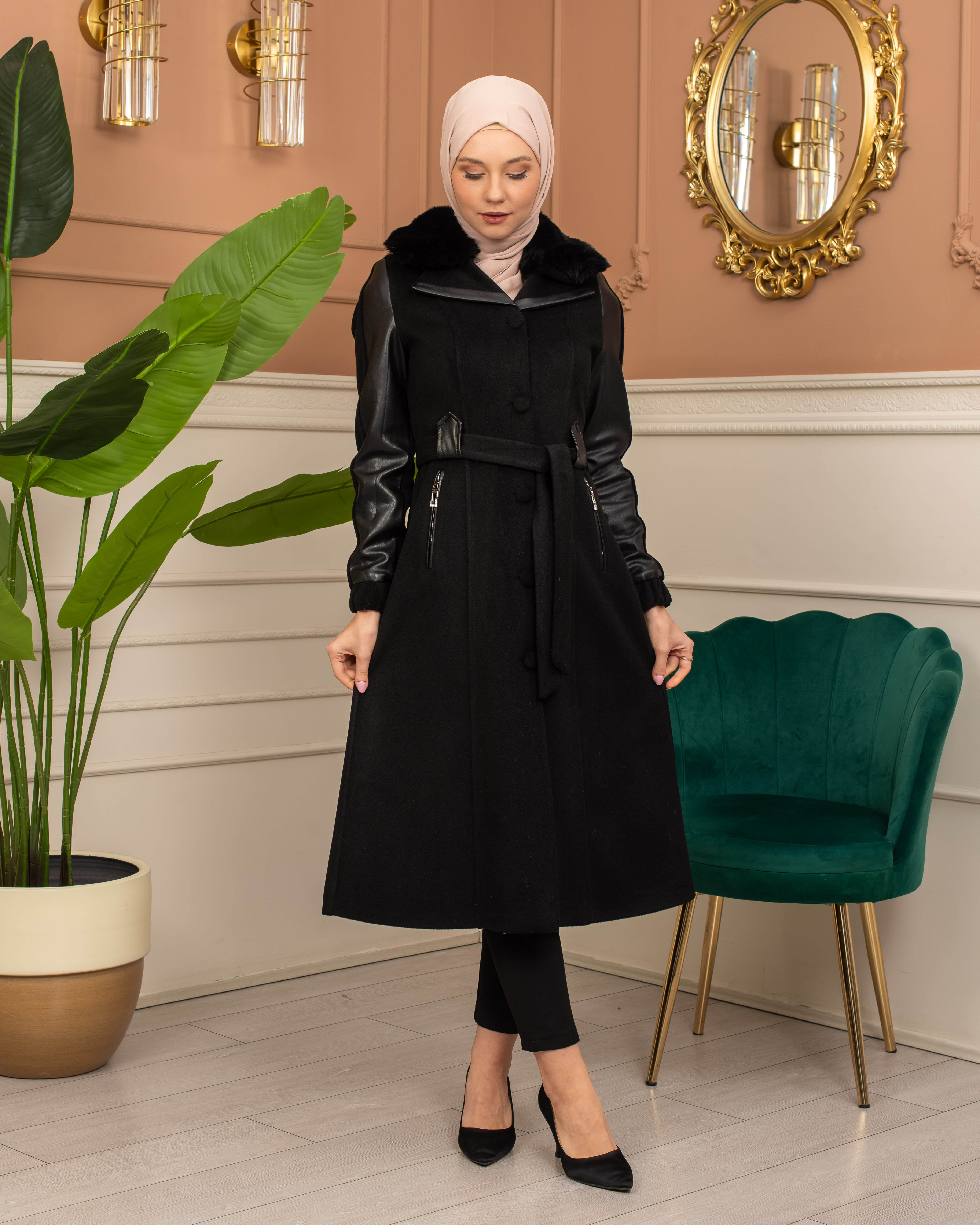 Trench Coat Wool Mohair Code 1364 - black