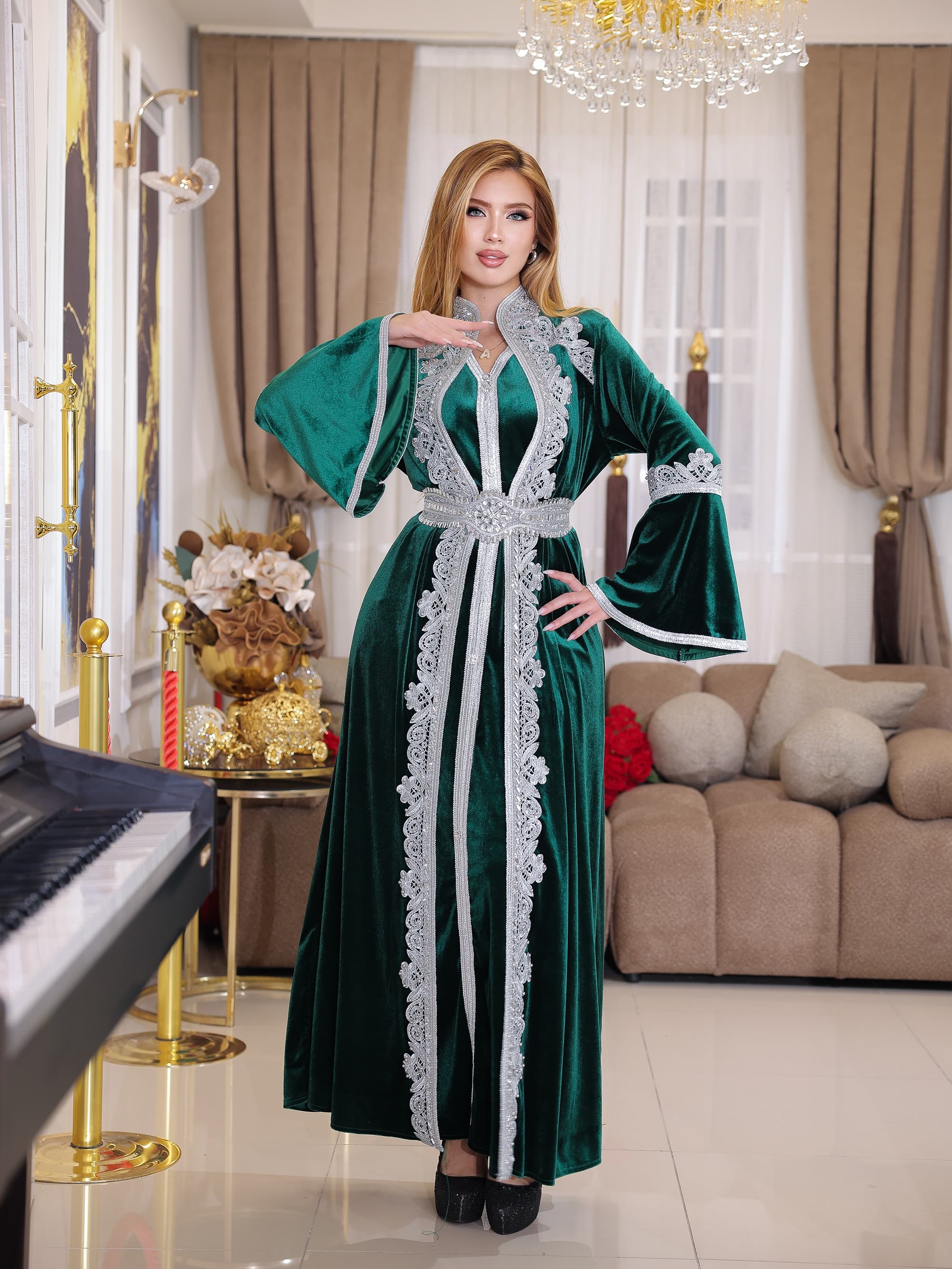 Royal Velvet Kaftan Code 4120 - green