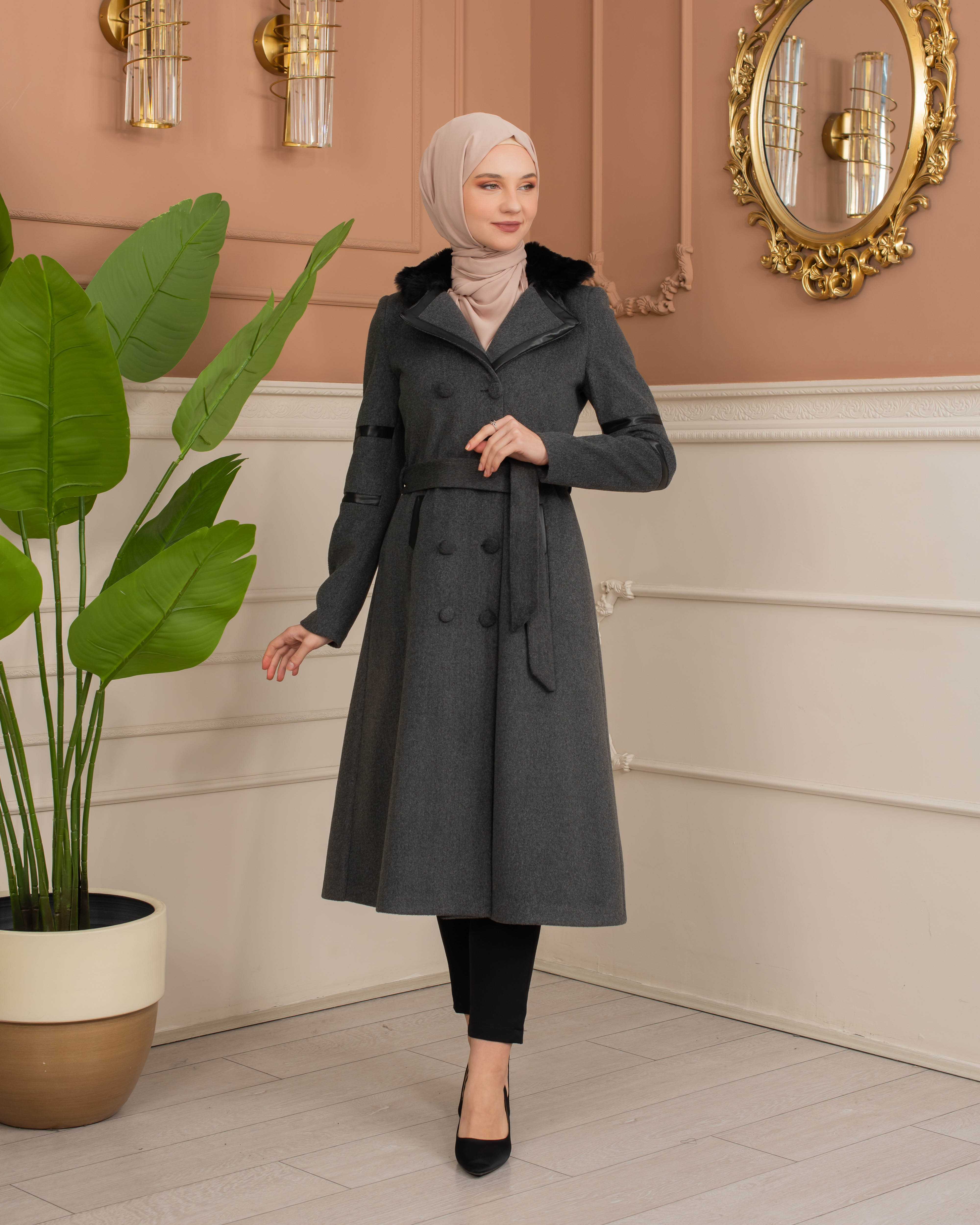 Womens Mohair Wool Trench Coat "Winter Elegance" - Code 1371 - Anthracite