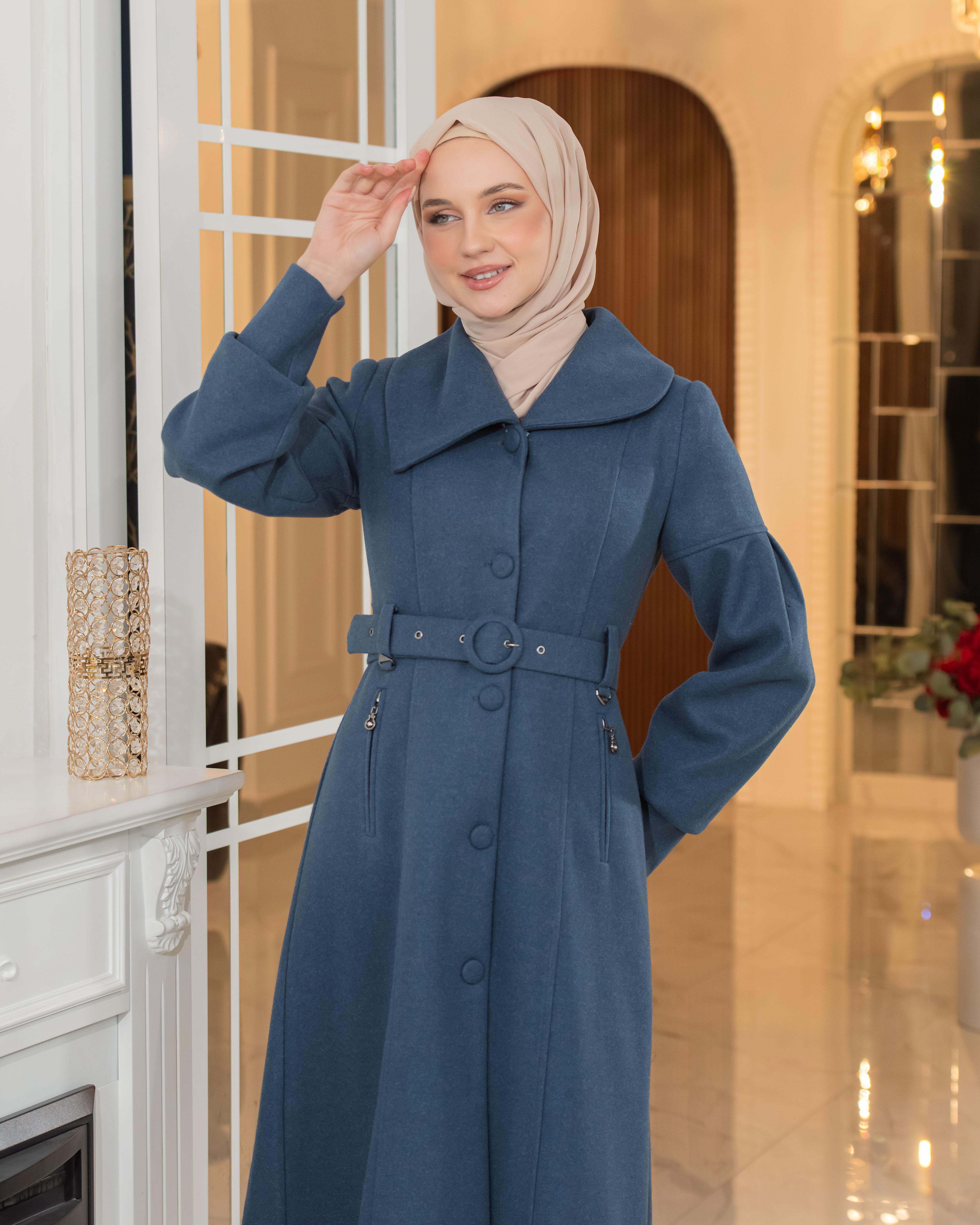 Womens Mohair Wool Trench Coat "Royal Elegance" - Code 1378 - deep blue