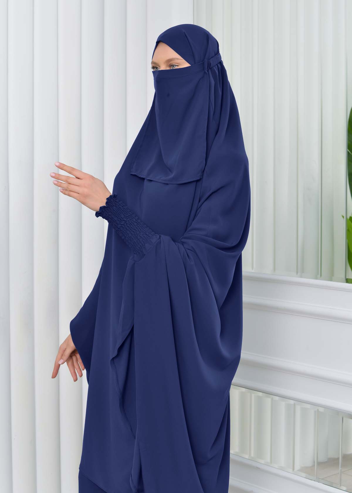 Muslim Dresses For Women ,Abayas Prayer Islamic Clothes Long dress Hijab Bonnet 2Pieces Sleeve Hijab Sheet 822 Lacivert