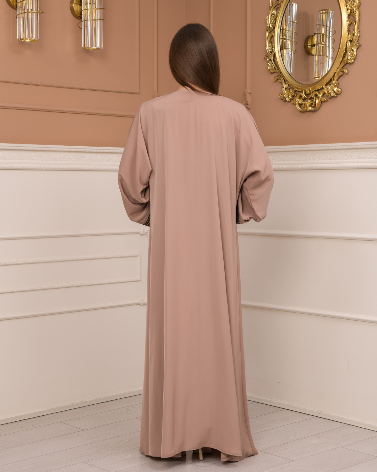 2-PIECE SET EMBROIDERED ABAYA AND DRESS 680 - beige