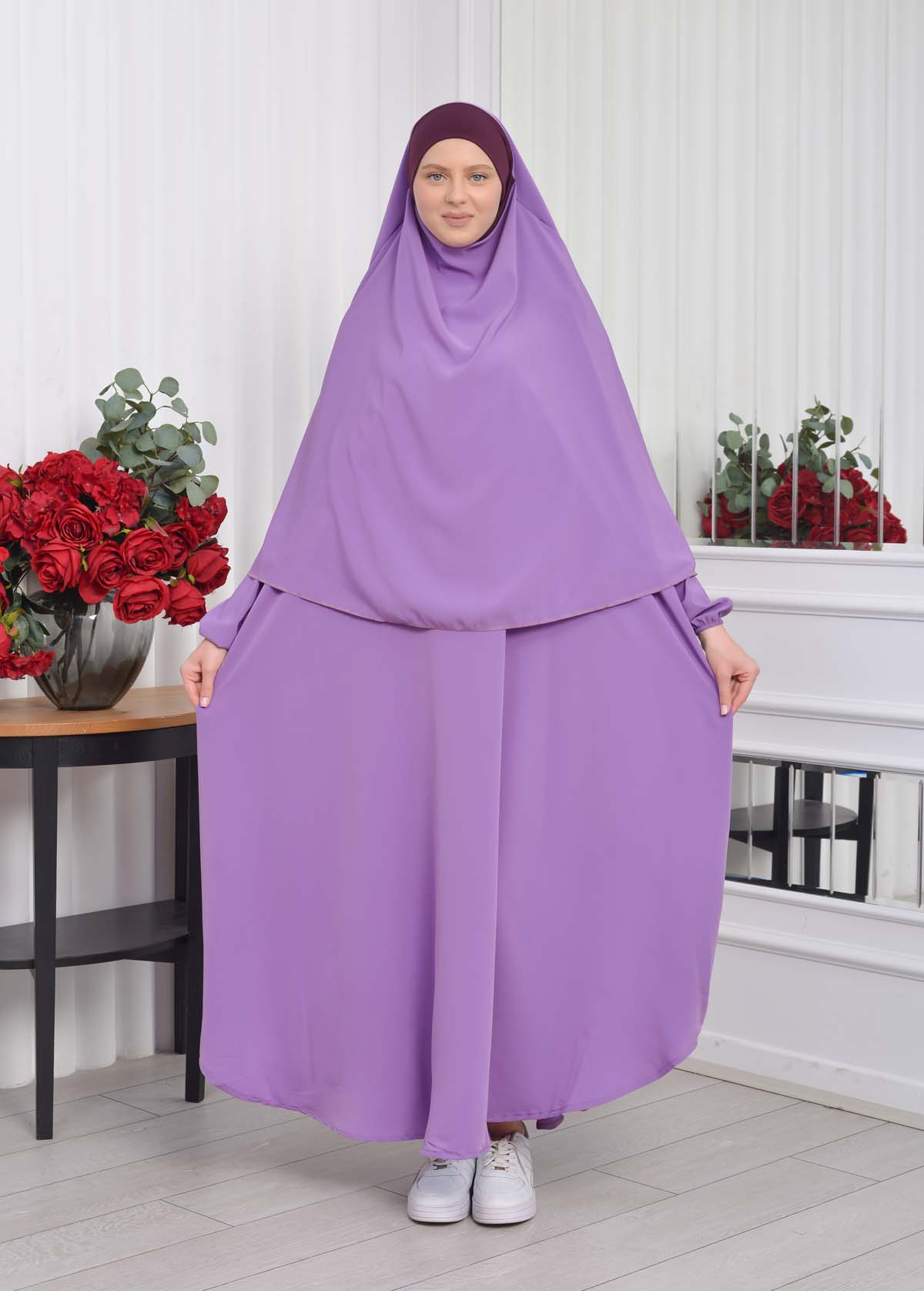 Muslim Wear Hijab Dresses , Womens Clothes Butterfly Hijab Set 2 Pieces 826 - lilac