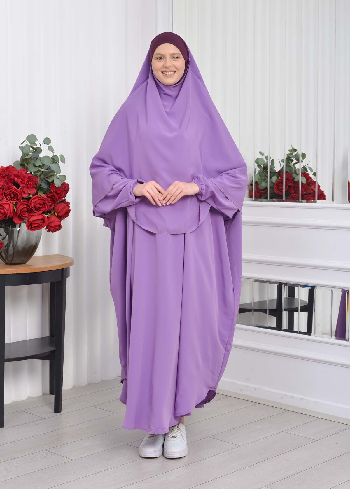 Muslim Wear Hijab Dresses , Women's Clothes Butterfly Hijab Set 2 Pieces 826 Lila