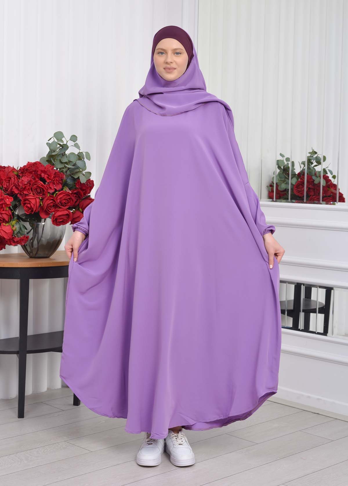 Muslim Wear Hijab Dresses , Women's Clothes Butterfly Hijab Set 2 Pieces 826 Lila