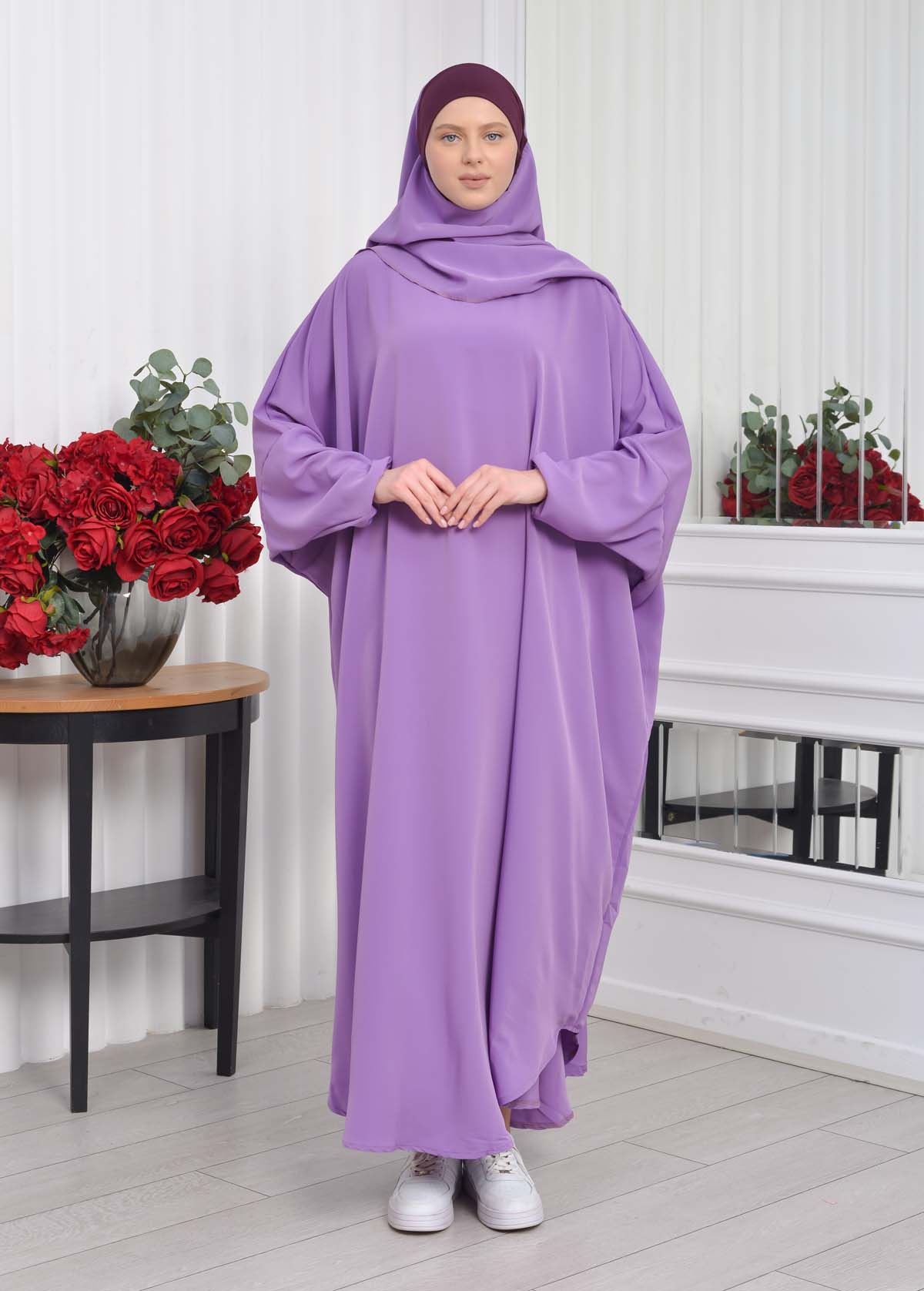 Muslim Wear Hijab Dresses , Women's Clothes Butterfly Hijab Set 2 Pieces 826 Lila