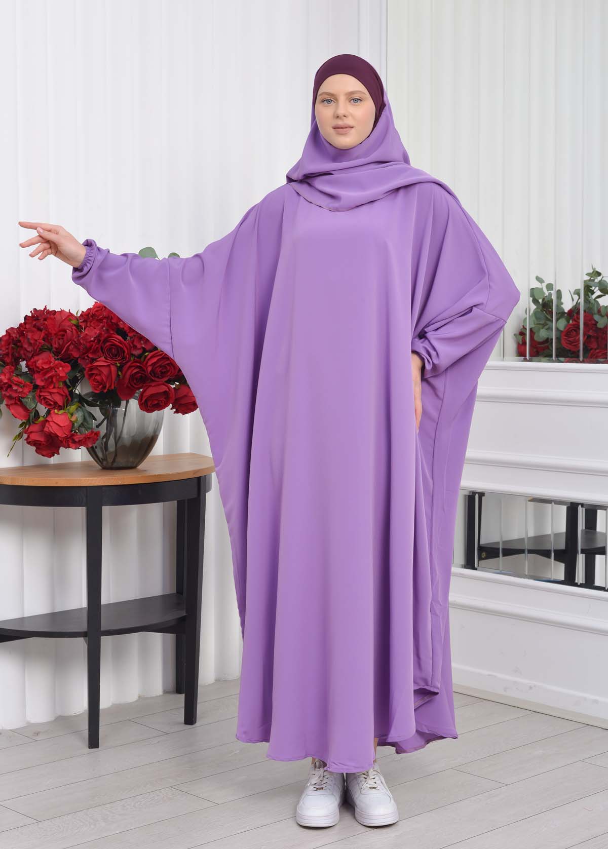 Muslim Wear Hijab Dresses , Women's Clothes Butterfly Hijab Set 2 Pieces 826 Lila