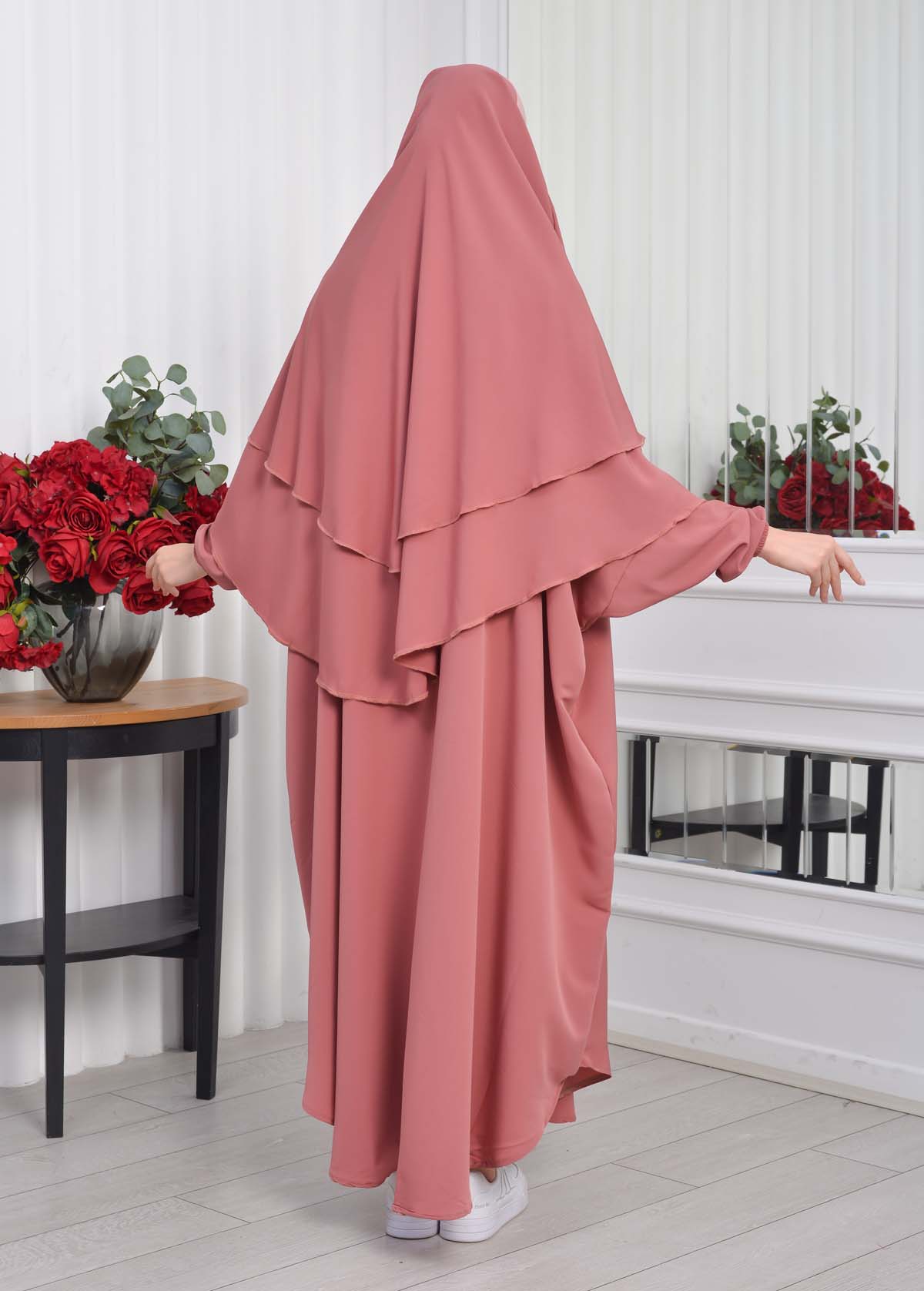 Muslim Wear Hijab Dresses , Women's Clothes Butterfly Hijab Set 2 Pieces 826 Açık Pembe