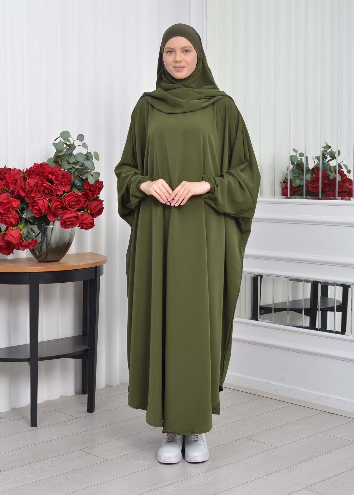 Muslim Wear Hijab Dresses , Women's Clothes Butterfly Hijab Set 2 Pieces 826 Haki