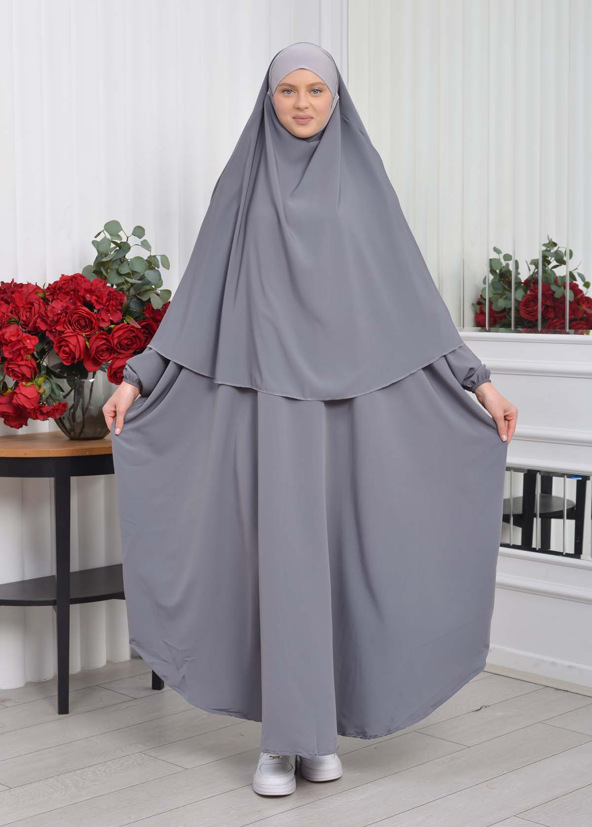 Muslim Wear Hijab Dresses , Womens Clothes Butterfly Hijab Set 2 Pieces 826 -  Anthracite