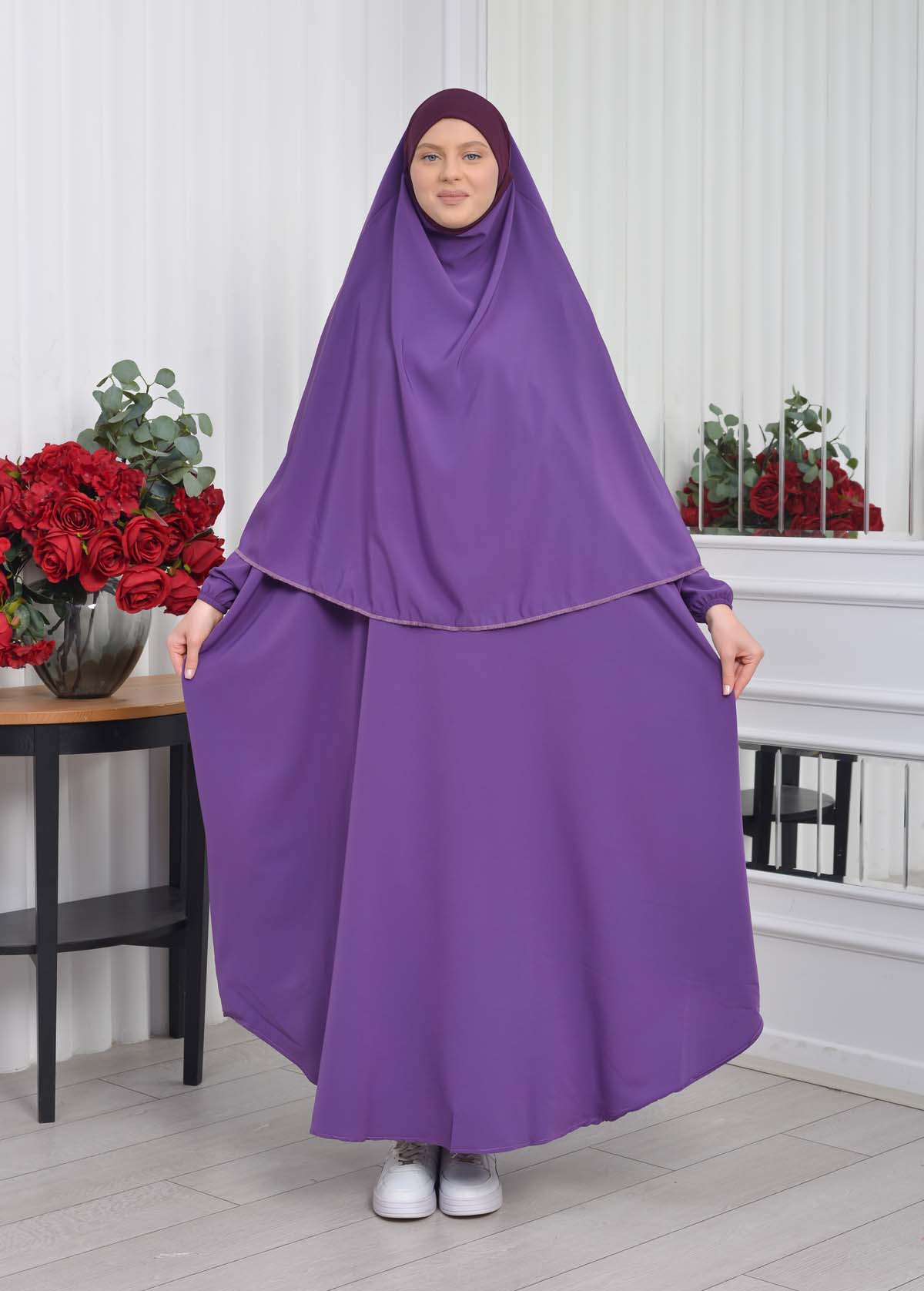 Muslim Wear Hijab Dresses , Womens Clothes Butterfly Hijab Set 2 Pieces 826 - purpul