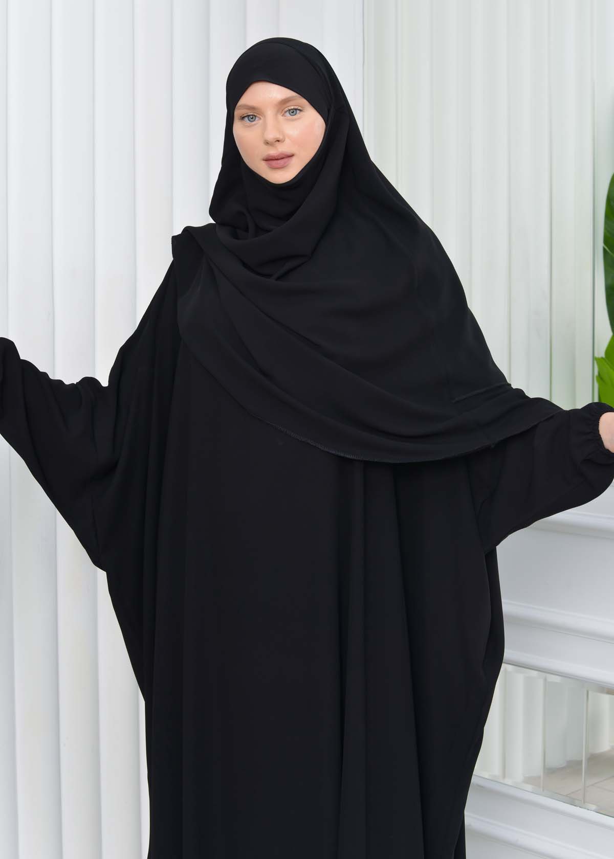 Muslim Wear Hijab Dresses , Women's Clothes Butterfly Hijab Set 2 Pieces 826 Siyah