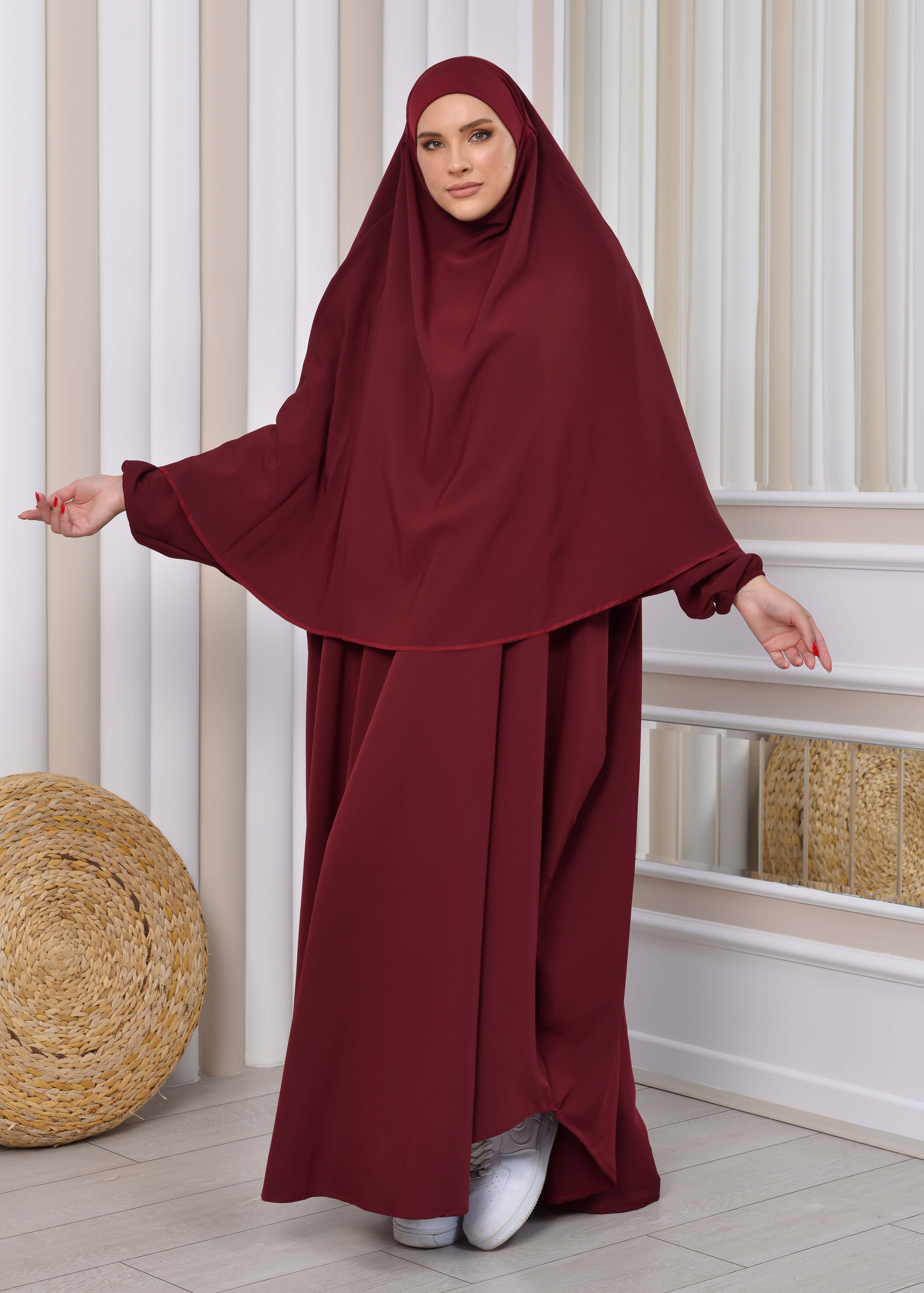 Muslim Wear Hijab Dresses , Womens Clothes Butterfly Hijab Set 2 Pieces 826 - burgundy