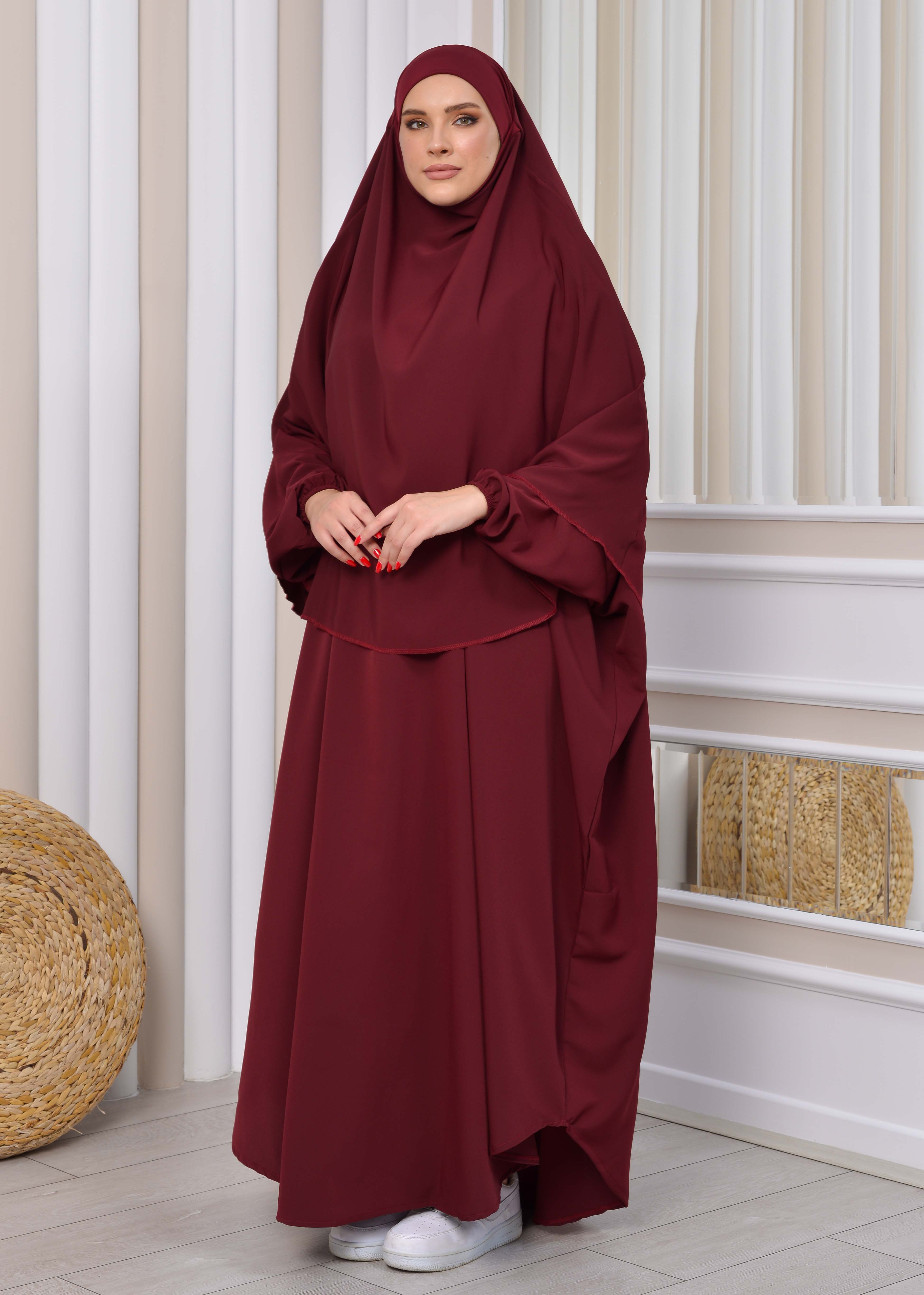 Muslim Wear Hijab Dresses , Women's Clothes Butterfly Hijab Set 2 Pieces 826 Bordo