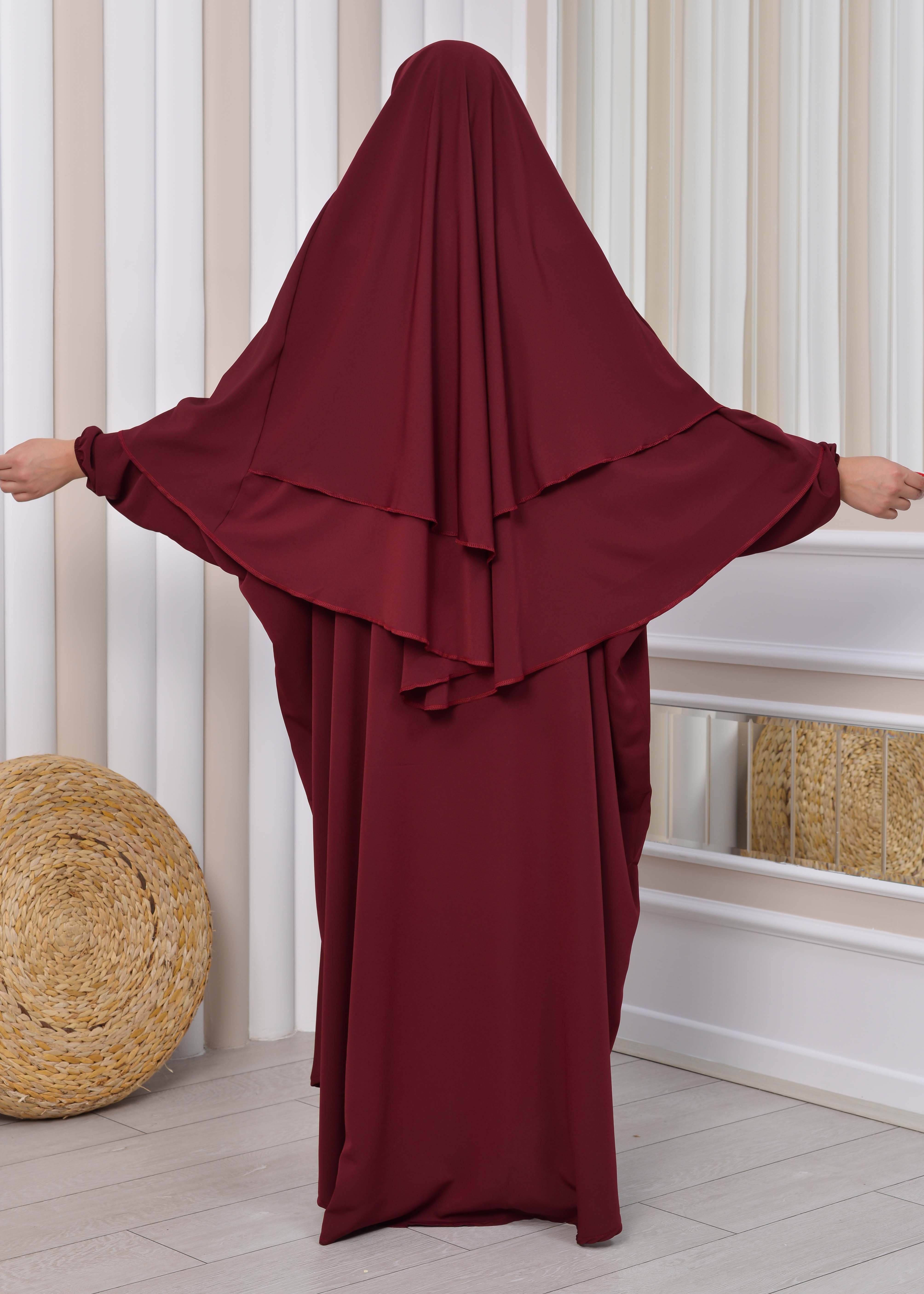 Muslim Wear Hijab Dresses , Women's Clothes Butterfly Hijab Set 2 Pieces 826 Bordo