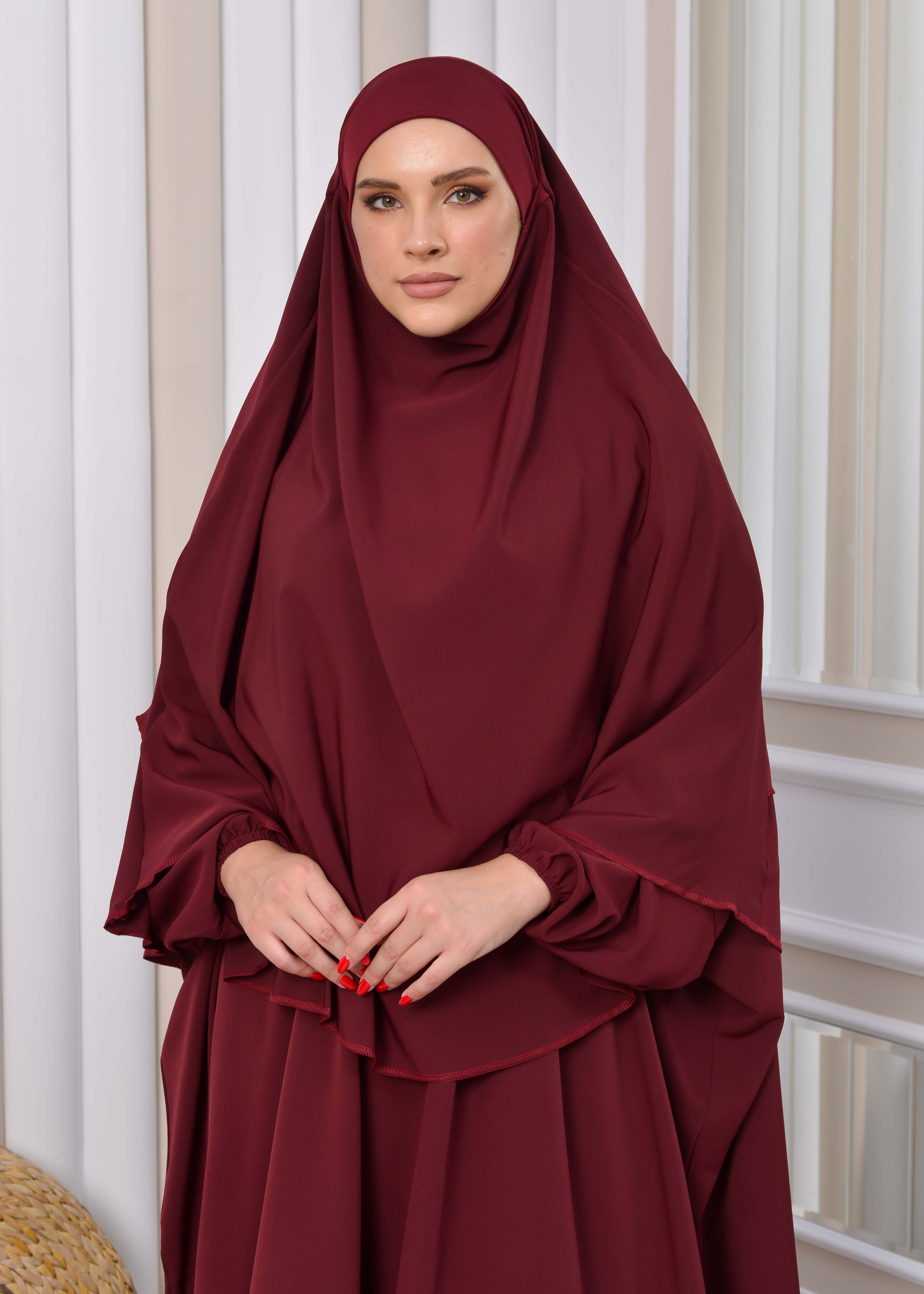 Muslim Wear Hijab Dresses , Women's Clothes Butterfly Hijab Set 2 Pieces 826 Bordo