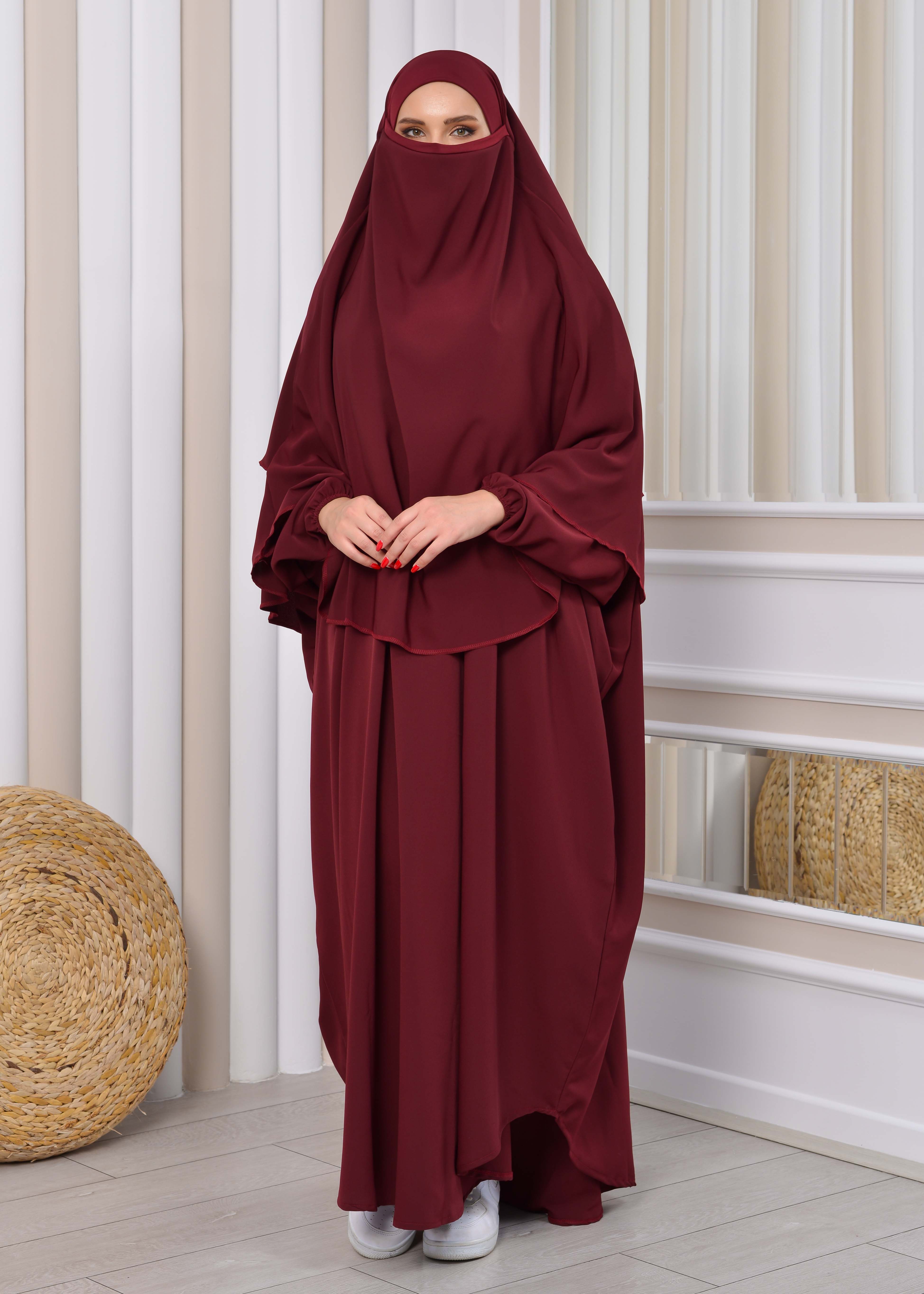 Muslim Wear Hijab Dresses , Women's Clothes Butterfly Hijab Set 2 Pieces 826 Bordo