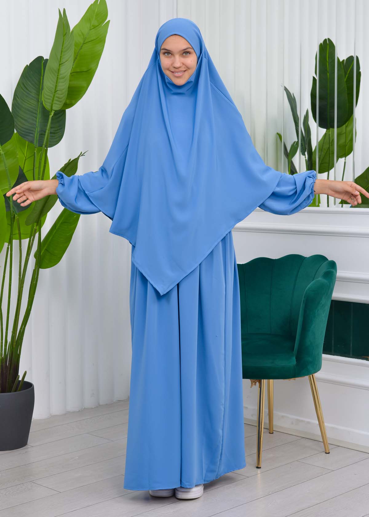 Muslim Hijab Dress set 2 Pieces 829 Mavi