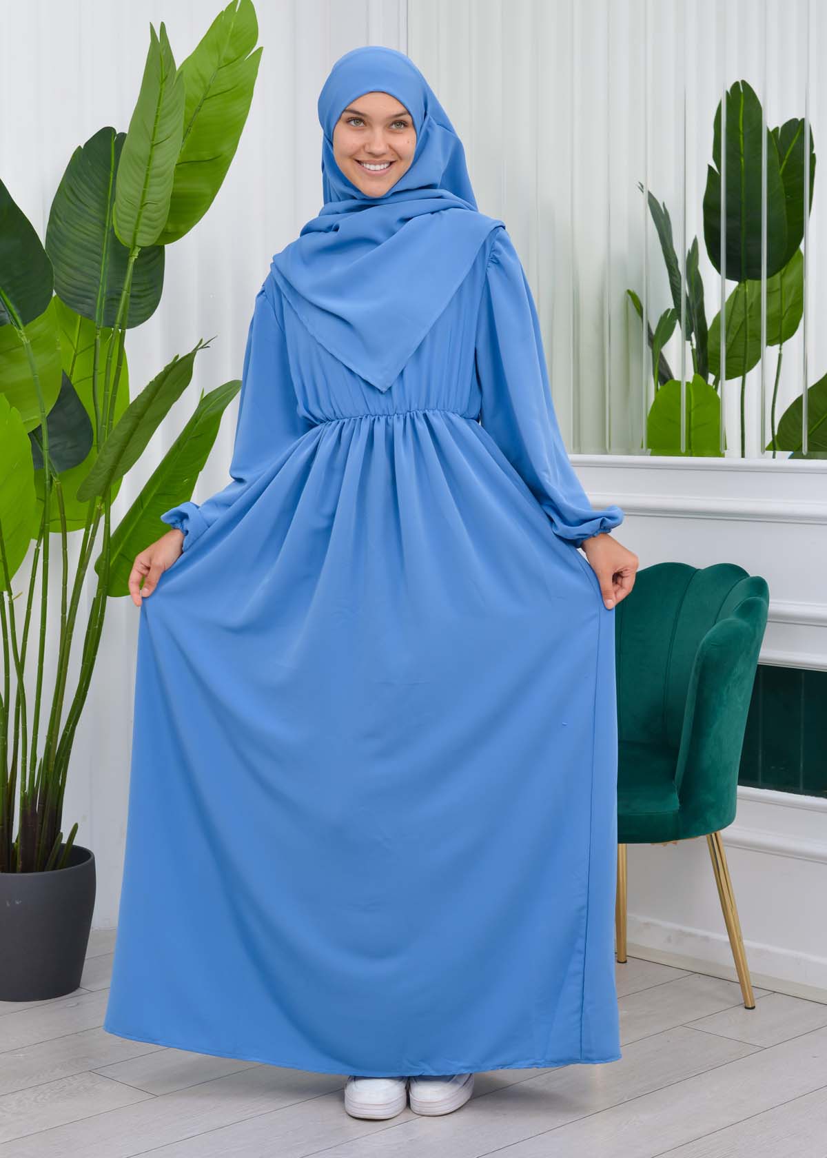 Muslim Hijab Dress set 2 Pieces 829 Mavi