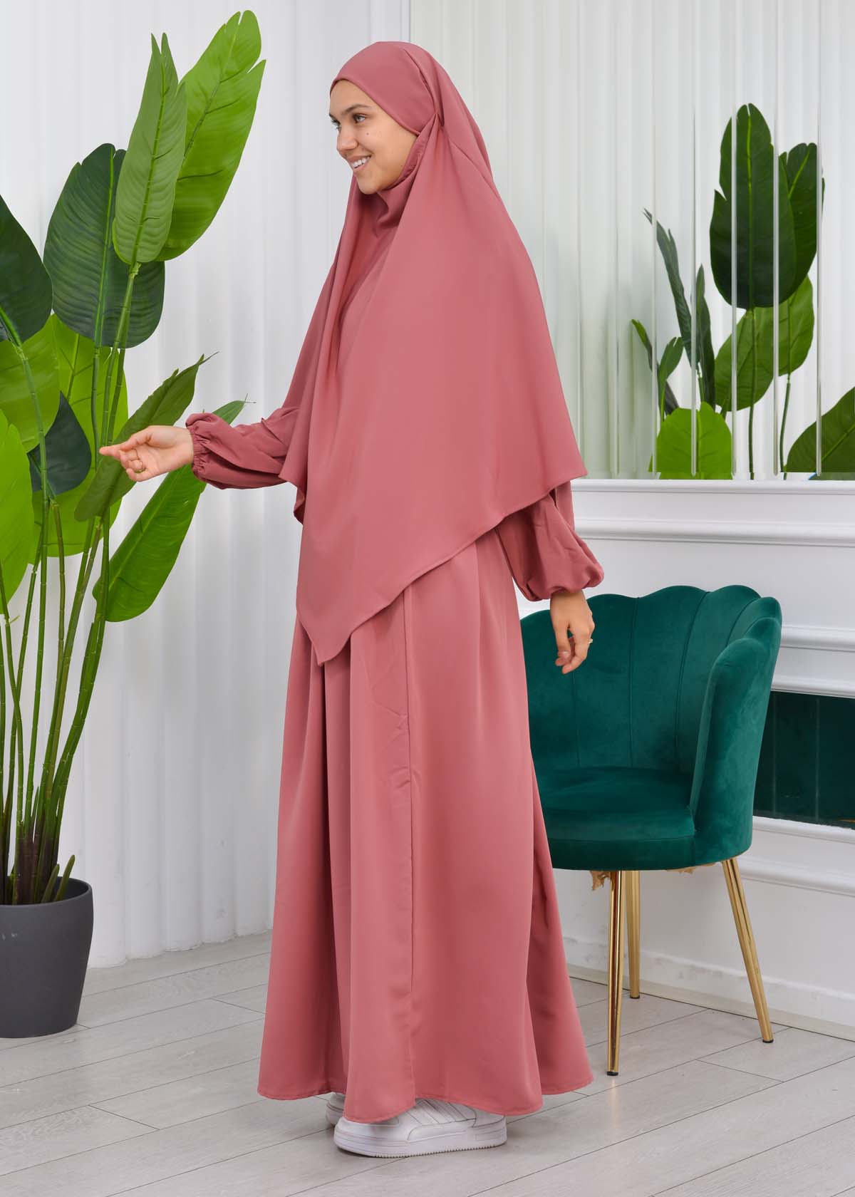 Muslim Hijab Dress set 2 Pieces 829 Açık Pembe