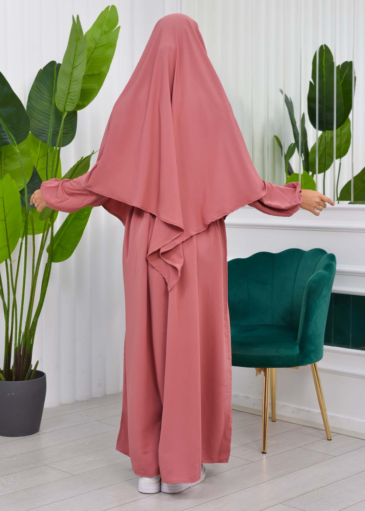 Muslim Hijab Dress set 2 Pieces 829 Açık Pembe