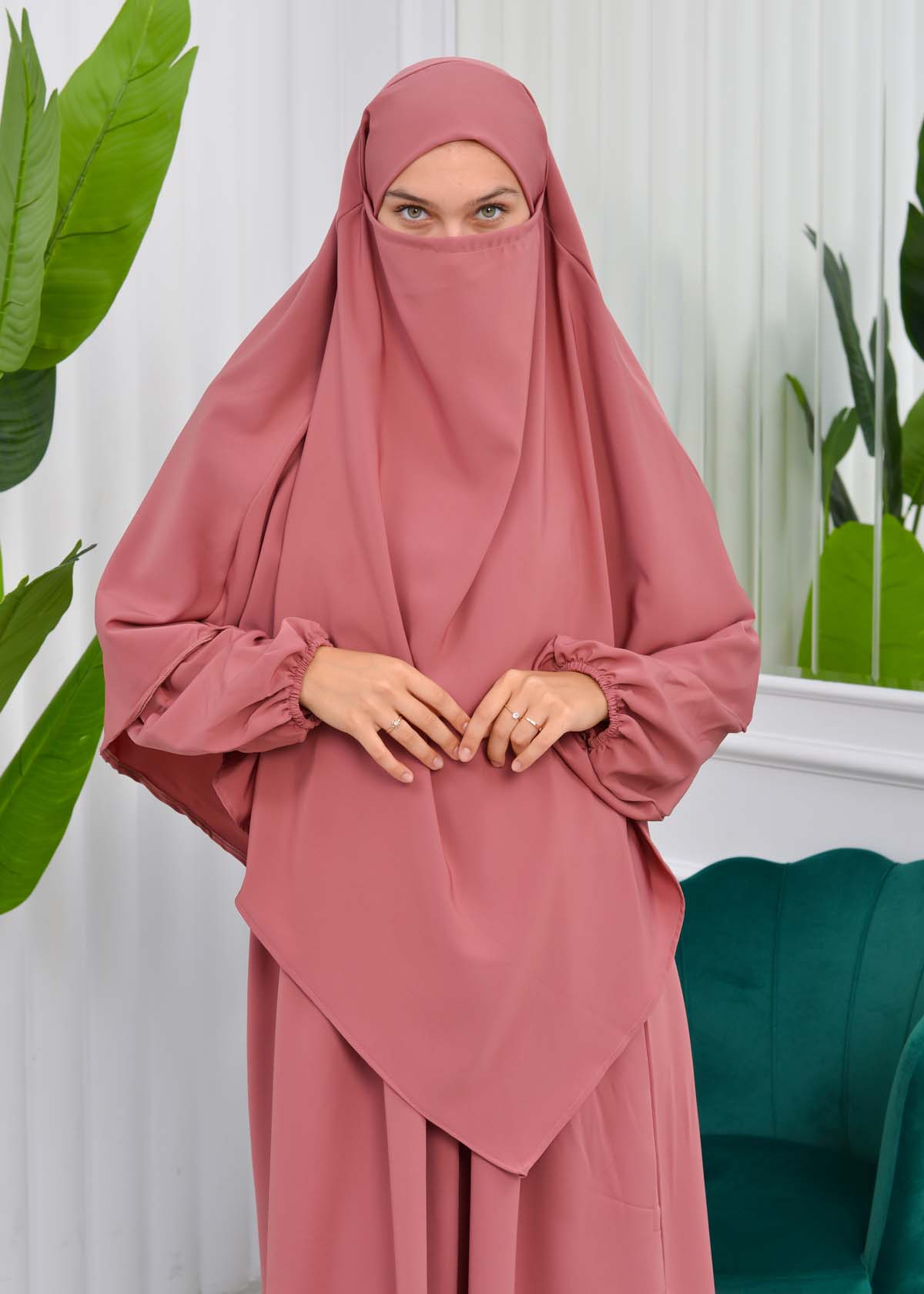 Muslim Hijab Dress set 2 Pieces 829 Açık Pembe