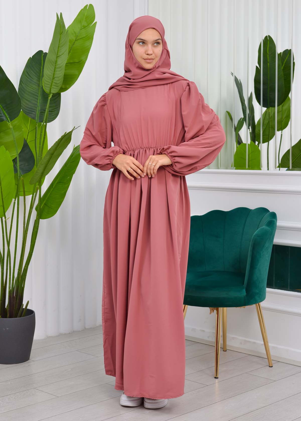 Muslim Hijab Dress set 2 Pieces 829 Açık Pembe