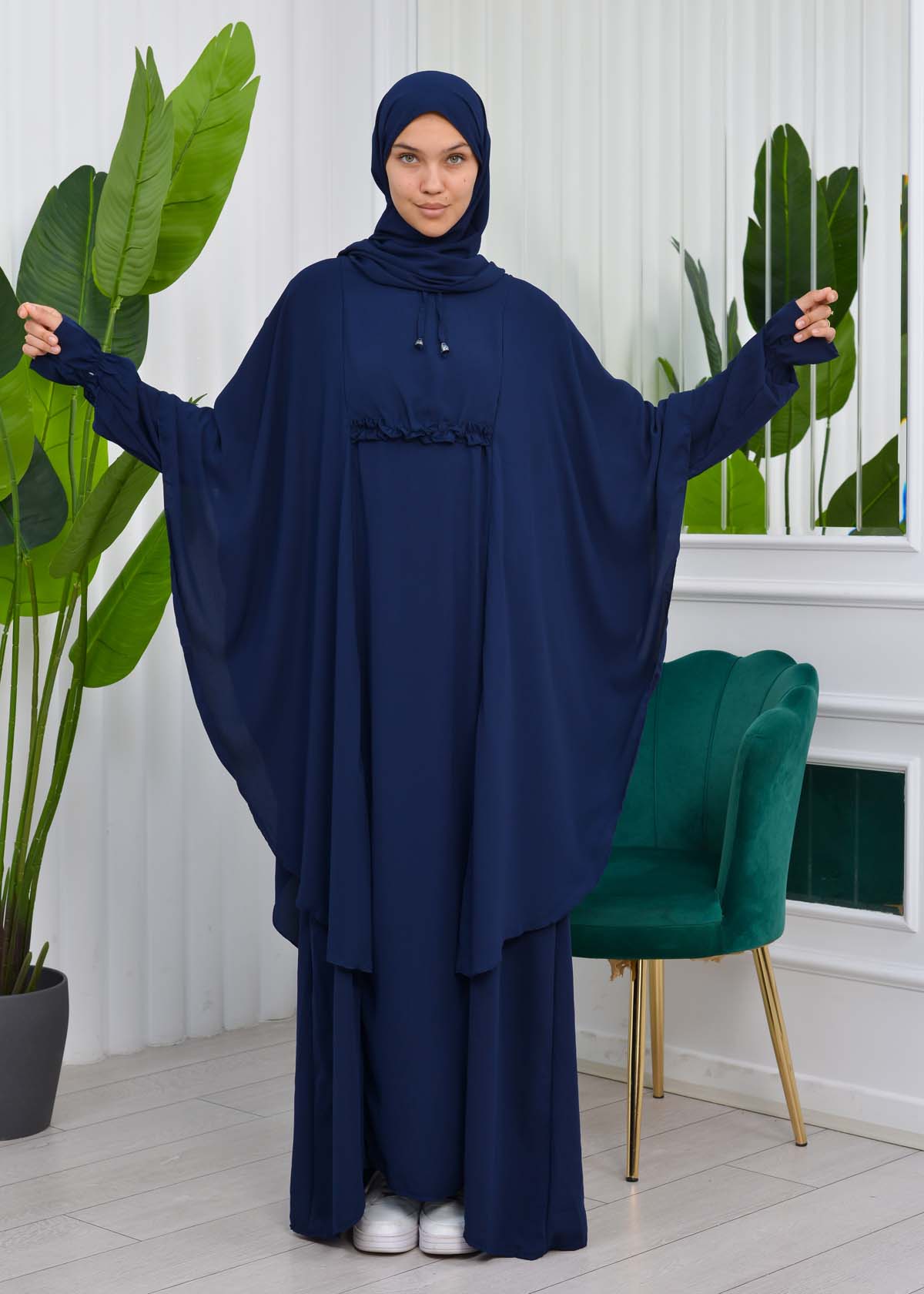 MUSLIM DRESS Hijab Set 2 Pieces Code : 835 - deep blue