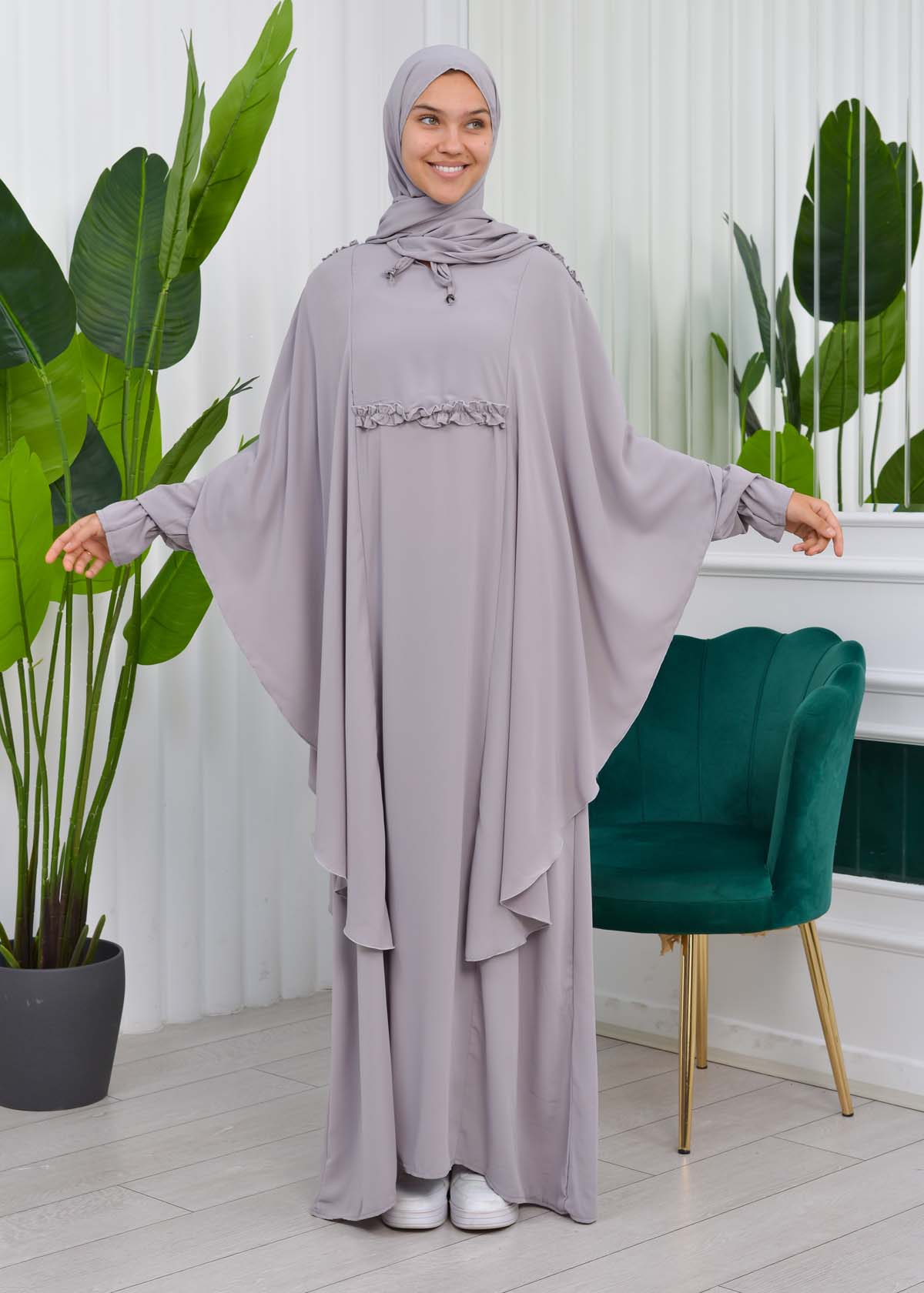 MUSLIM DRESS Hijab Set 2 Pieces Code : 835 - gray