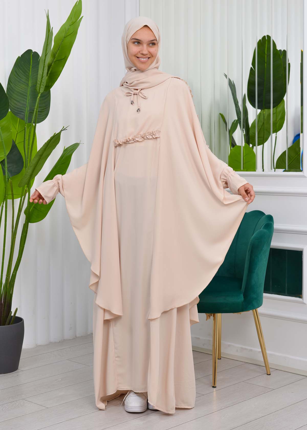 MUSLIM DRESS Hijab Set 2 Pieces Code : 835 - beige