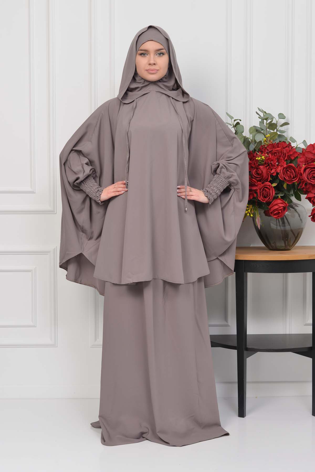 Muslim Hijab Dresses For Women -Standard Size Hooded Veiled Sheet 824 - light brown