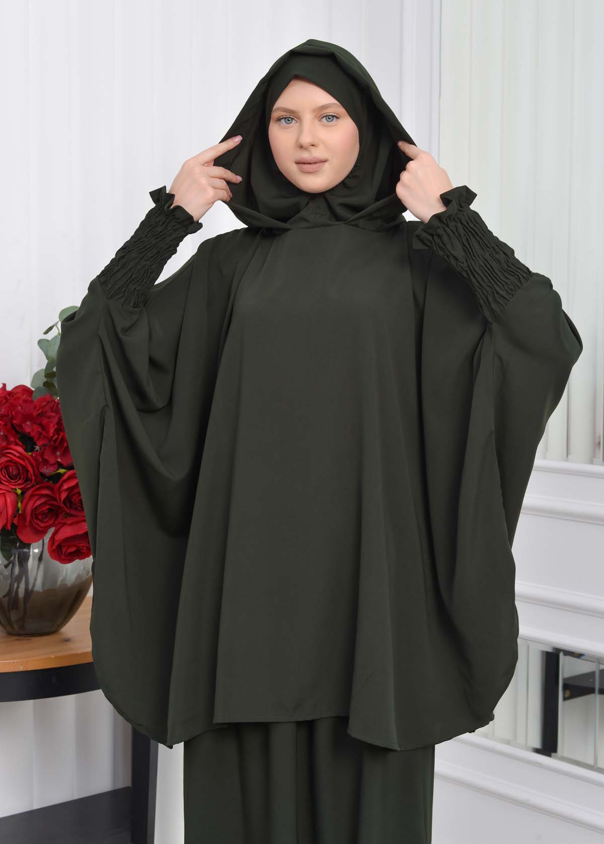 Muslim Hijab Dresses For Women -Standard Size Hooded Veiled Sheet 824 kuyu haki